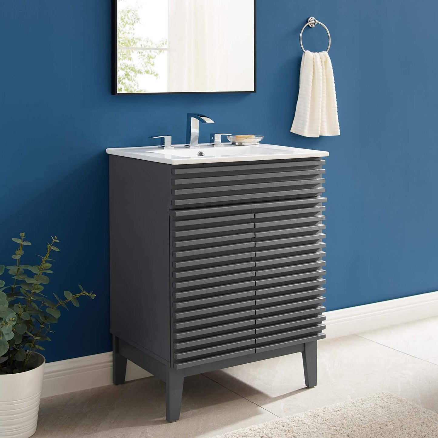 Modway Render 48" Double Sink Bathroom Vanity Cabinet in Walnut White
