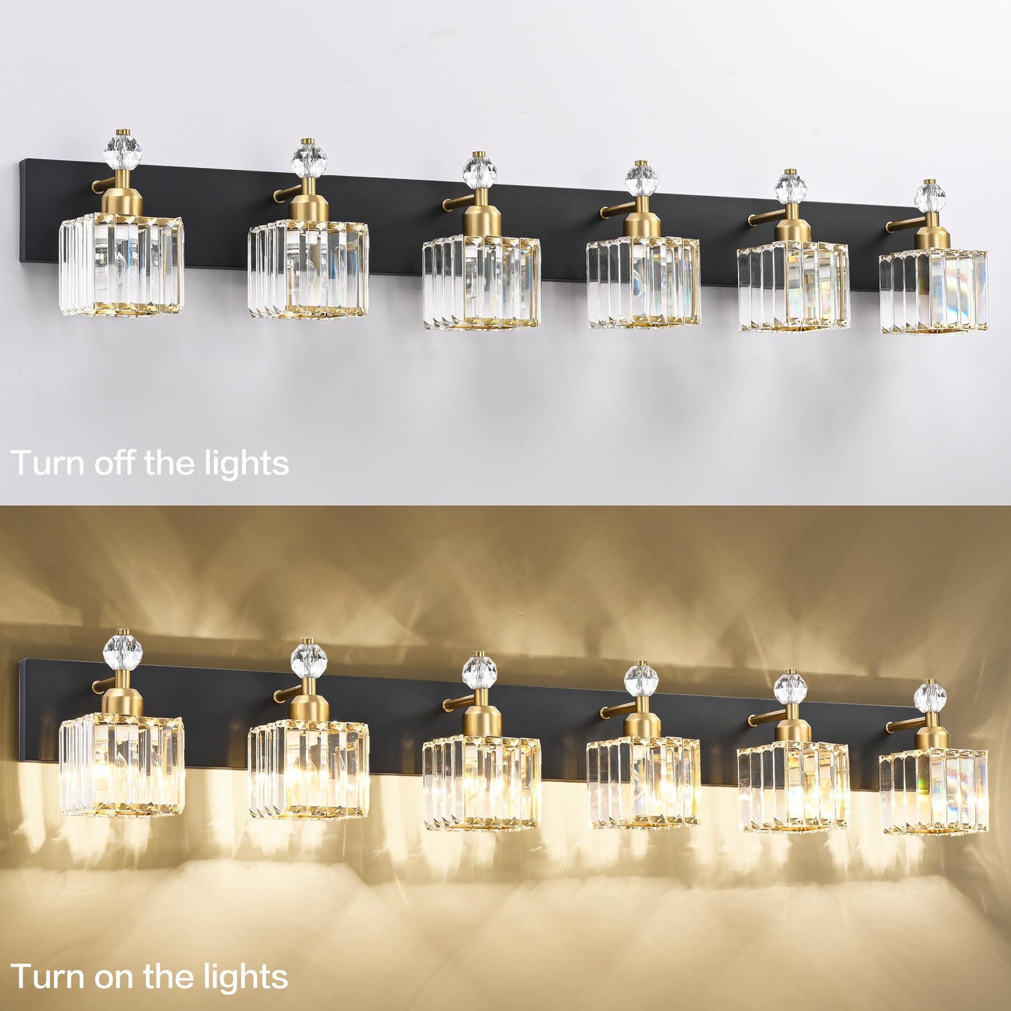 PRESDE Black Gold Crystal Bathroom Vanity Lights Fixtures Over Mirror Modern 3 Light Bath Wall Lighting