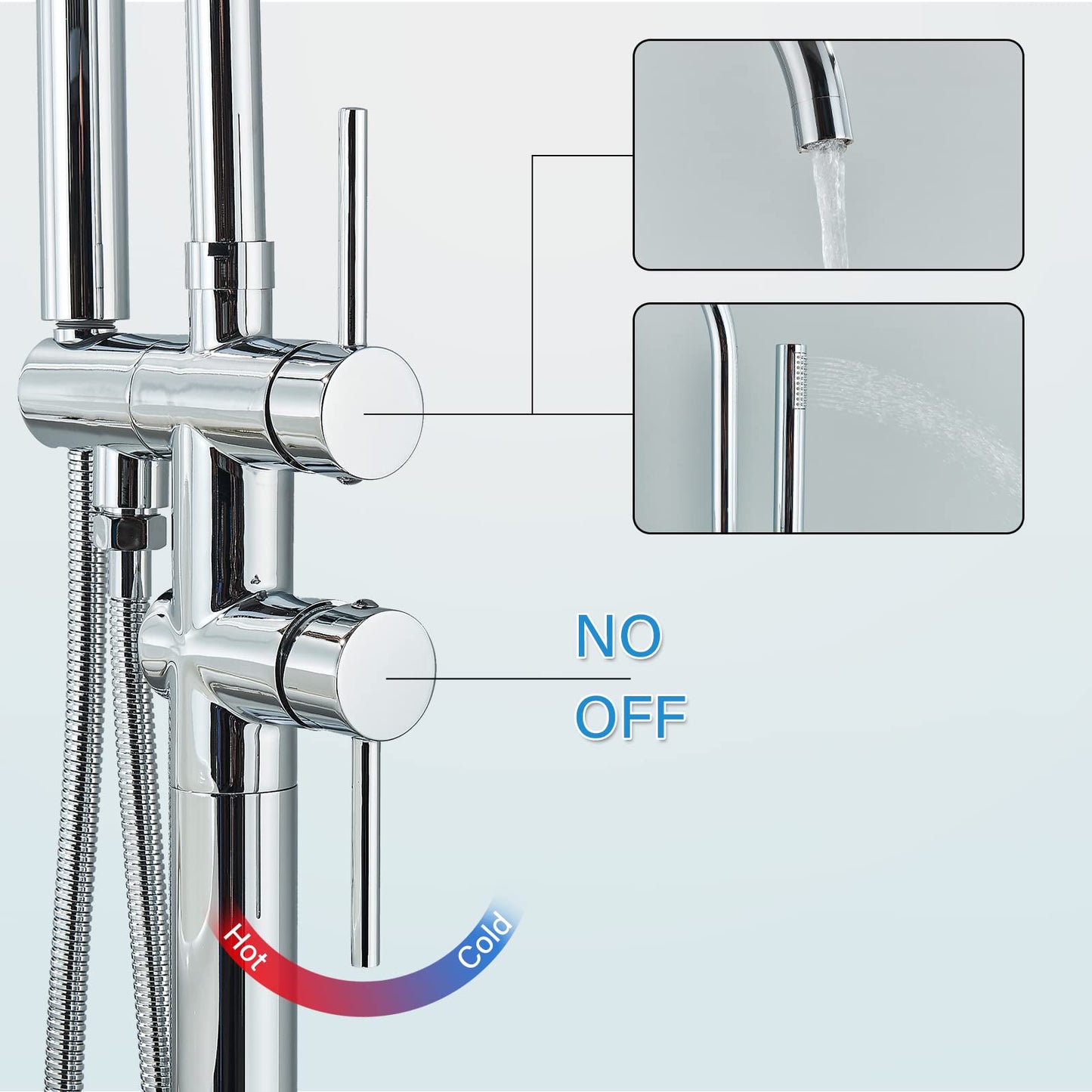 YAGATAP Freestanding Bathtub Faucet Floor Mount Tub Filler Matte Black High Flow Shower Faucets with Handheld Shower Mixer Taps Swivel Spout