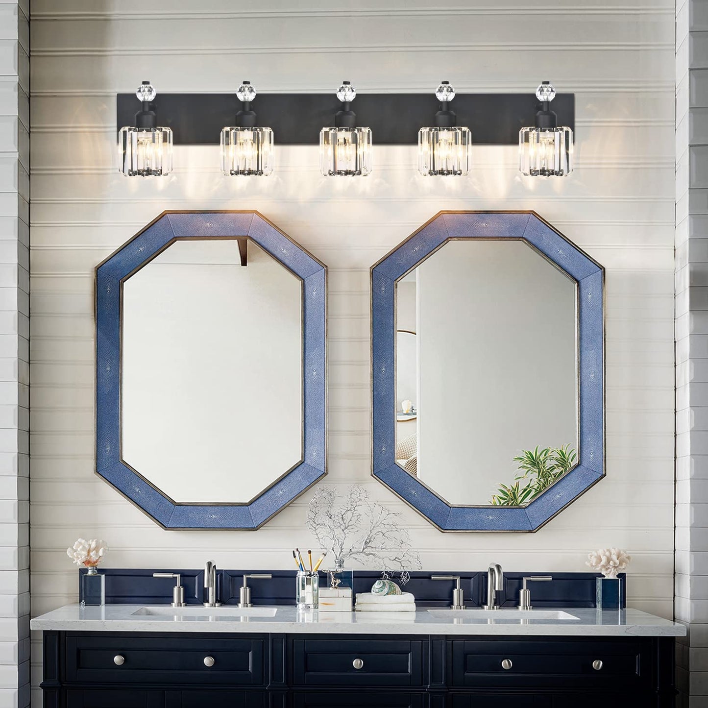 PRESDE Black Gold Crystal Bathroom Vanity Lights Fixtures Over Mirror Modern 3 Light Bath Wall Lighting