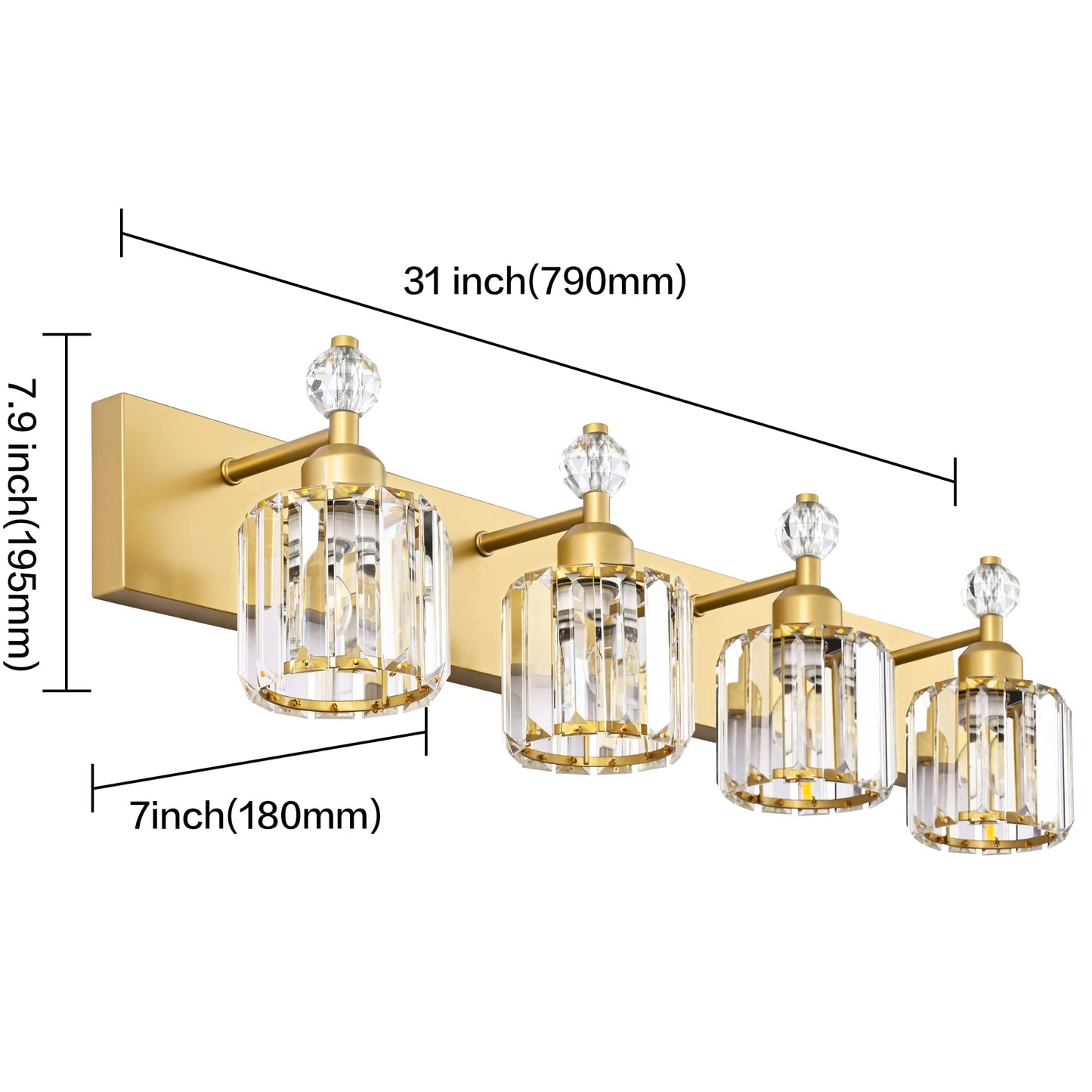 PRESDE Black Gold Crystal Bathroom Vanity Lights Fixtures Over Mirror Modern 3 Light Bath Wall Lighting