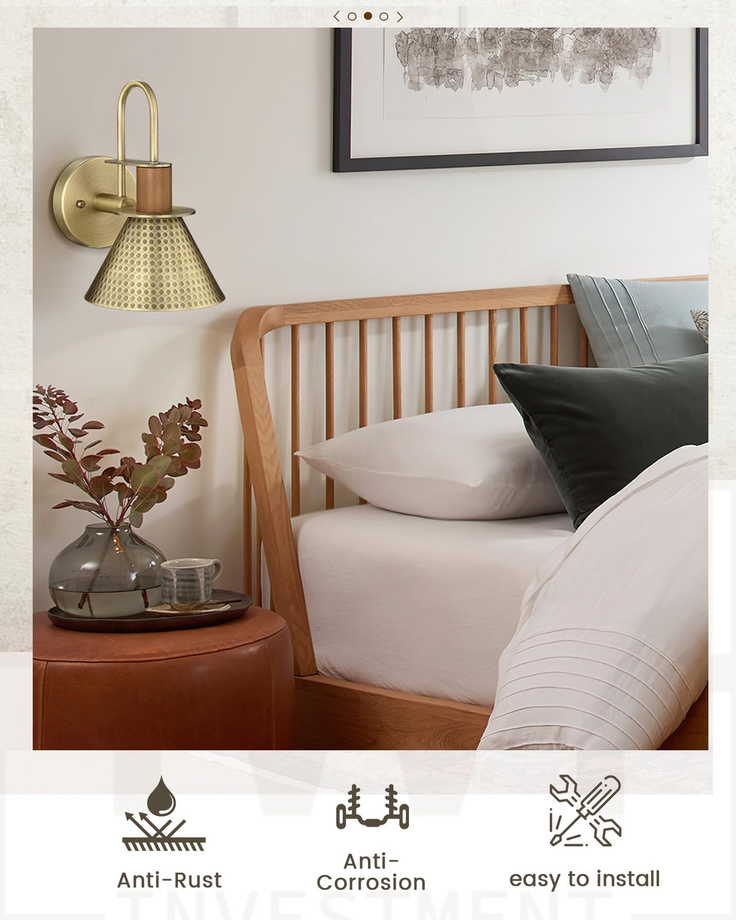 Modern Wall Sconces Set of Two, HWH Industrial Sconce Wall Lighting Indoor Wall Lamp, Gooseneck 1-Light Barn Vanity Light, Hammered Metal Shade, Black and Gold Finish, 5HZG74B-2 BK+BG