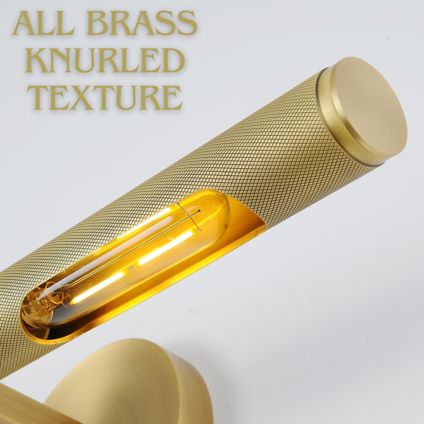 Knurled Brass Picture Light,19 in Gold Picture Lights For Wall,Rotatable 360° Wall Sconces Lighting,Bathroom Vanity Light,Bathroom Wall Sconce,Linear Knurled texture Wall Sconce,Includes bulbs