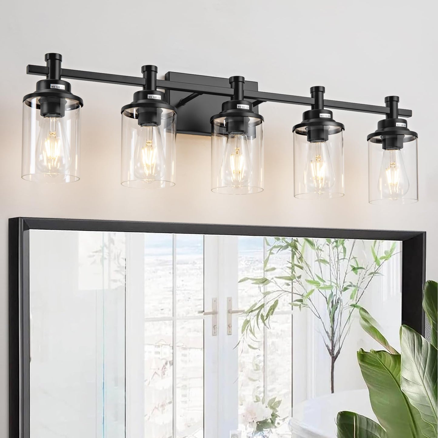 3 Light Bathroom Light Fixtures, Black and Brushed Gold Vanity Light Fixture Over Mirror, Modern Wall Sconces Lighting Wall Lamp for Bathroom, Bedroom, Hallway with Clear Glass Shade