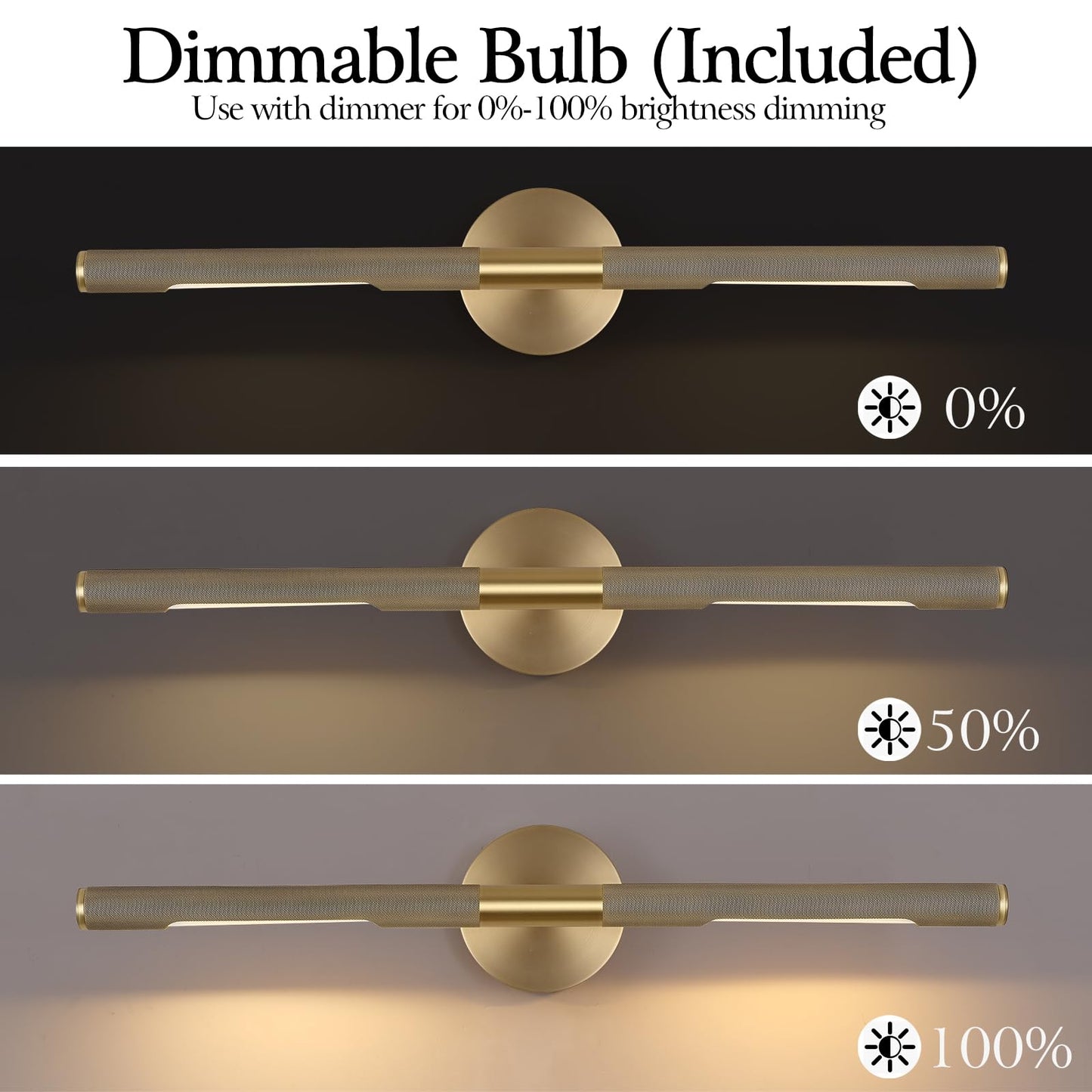 Knurled Brass Picture Light,19 in Gold Picture Lights For Wall,Rotatable 360° Wall Sconces Lighting,Bathroom Vanity Light,Bathroom Wall Sconce,Linear Knurled texture Wall Sconce,Includes bulbs