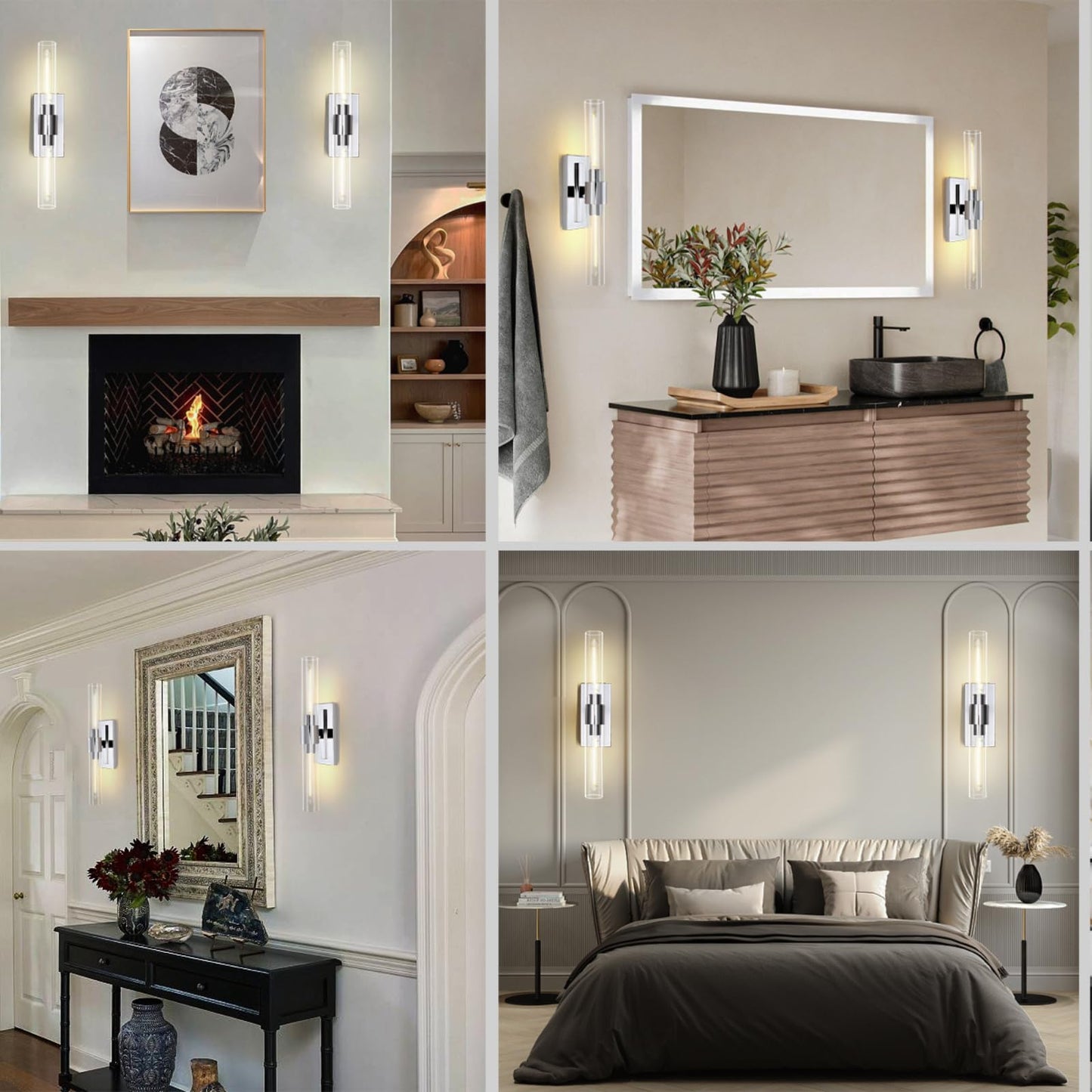 Brass Wall Sconces Set of Two, 22.8" Sconces Wall Lighting 2-Light, Gold Bathroom Vanity Wall Sconces, Glass Tube Wall Sconces, Indoor Wall Sconces for Bathroom, Bedroom, Vanity, Hallway