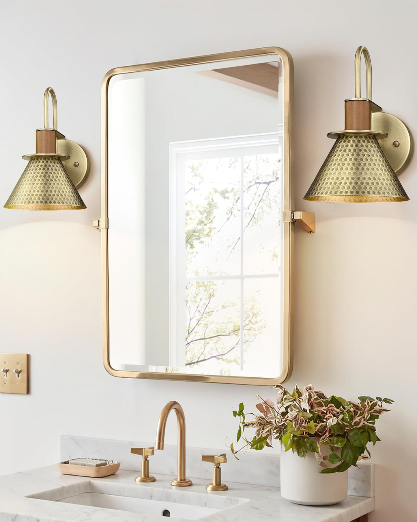 Modern Wall Sconces Set of Two, HWH Industrial Sconce Wall Lighting Indoor Wall Lamp, Gooseneck 1-Light Barn Vanity Light, Hammered Metal Shade, Black and Gold Finish, 5HZG74B-2 BK+BG