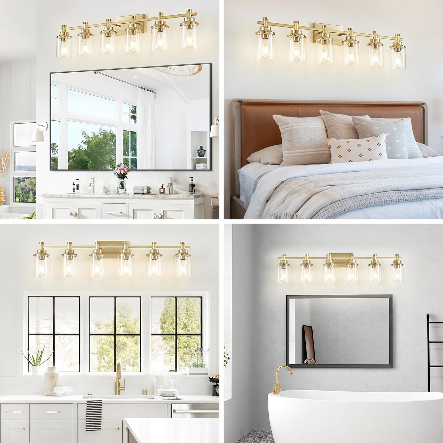 3 Light Bathroom Light Fixtures, Black and Brushed Gold Vanity Light Fixture Over Mirror, Modern Wall Sconces Lighting Wall Lamp for Bathroom, Bedroom, Hallway with Clear Glass Shade