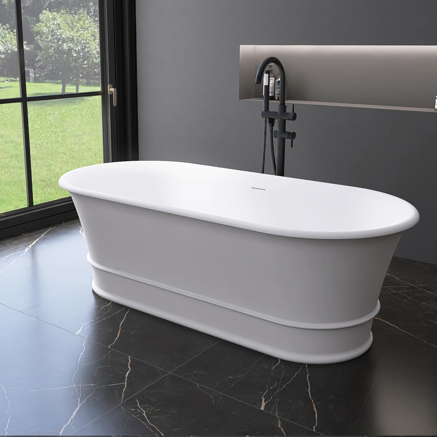 51'' Japanese Soaking Tub Freestanding Bathtub Resin Stone Bathtubs Deep soaking Tub with Overflow and Pop-up Drain - White