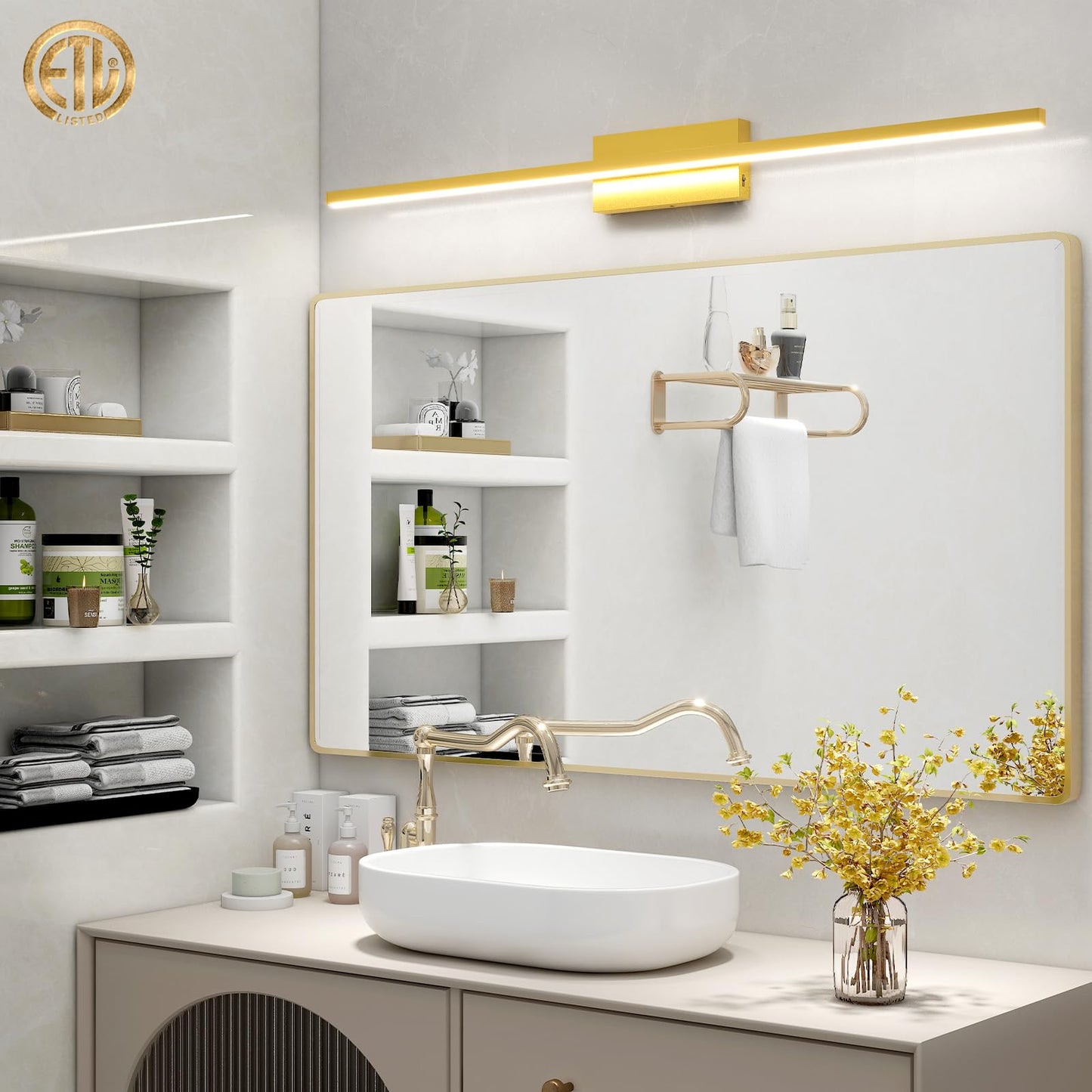 VOLISUN Modern Bathroom Vanity Light 15.7 inch, 12W Dimmable 5CCT Led Bathroom Light Fixture Over Mirror, Black Bar Vanity Light for Bathroom Mirror Restroom-ETL Certificated
