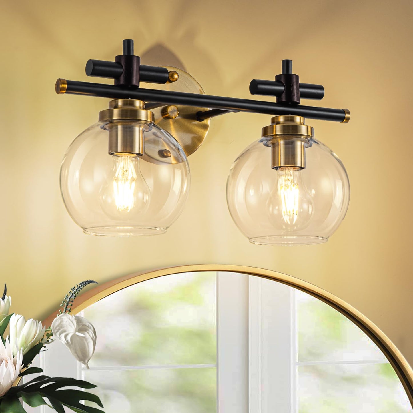 Bathroom Vanity Light, 3-Lights Vanity Lights for Bathroom, Bathroom Light Fixtures Over Mirror with Amber Glass Shade, 23 inch Modern Vanity Light (Amber Glass, 3 Lights)