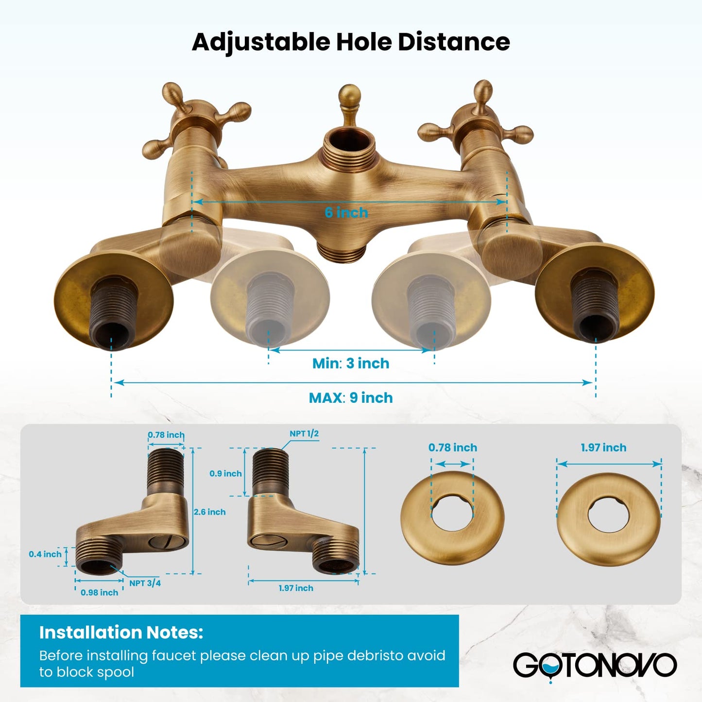 gotonovo Bathtub Clawfoot Faucet Brushed Nickel Finish Wall Mount Tub Filler with Hand Held Shower Faucet 2 Cross Handles with Tub Spout Victorian Vintage Telephone Style