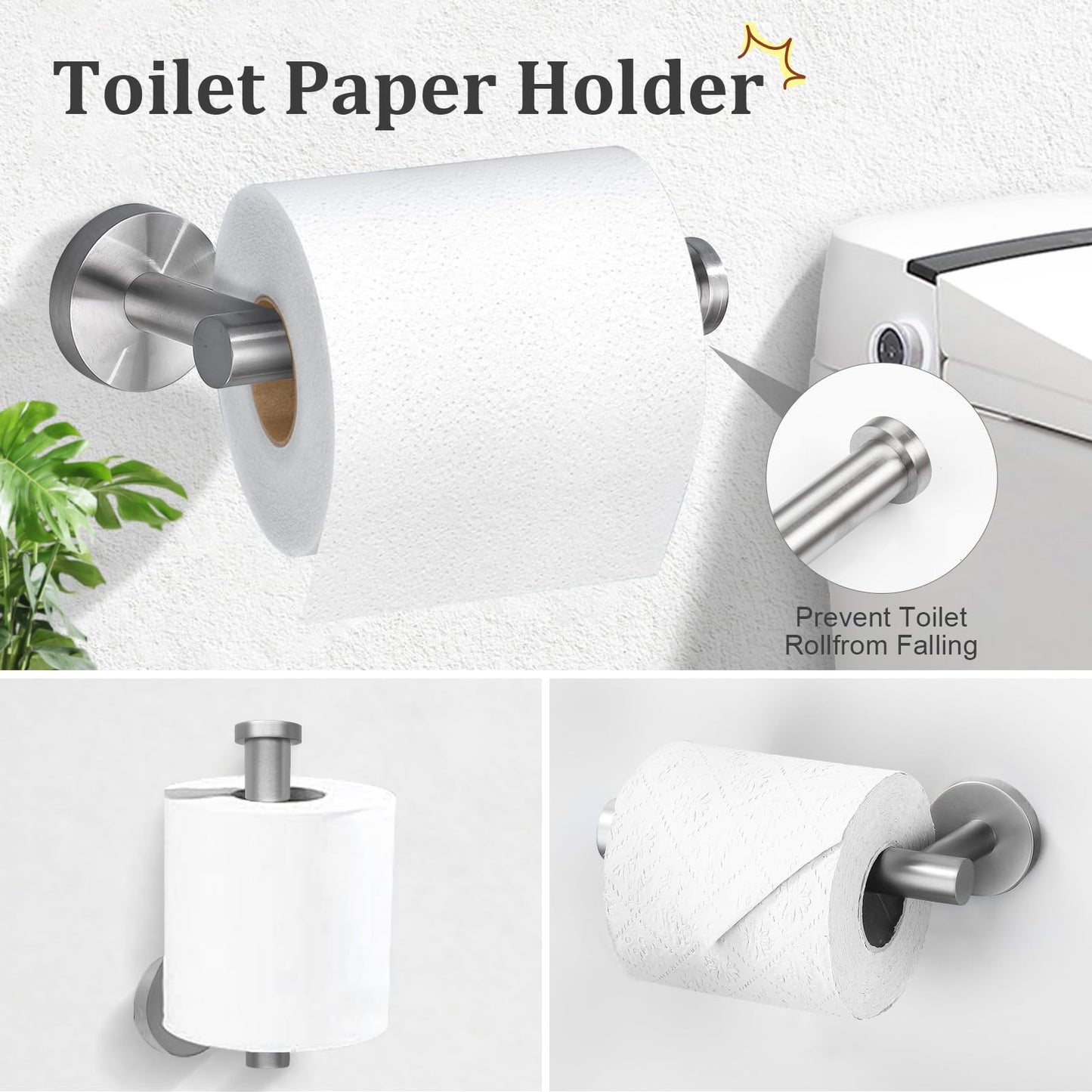 TURS Brushed Gold 5 Piece Bathroom Hardware Set, SUS304 Stainless Steel 24 Inch Bath Towel Bar Set, Round Bathroom Accessories Kit Wall Mounted