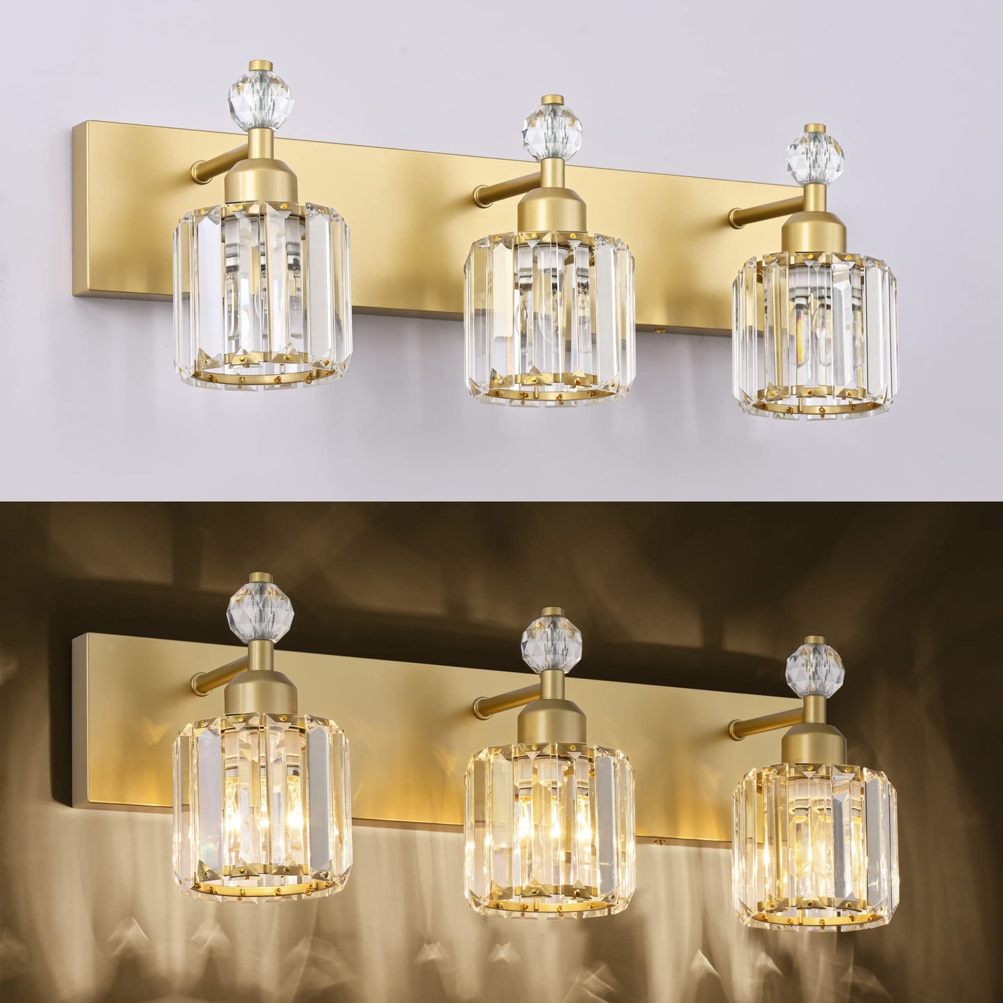 PRESDE Black Gold Crystal Bathroom Vanity Lights Fixtures Over Mirror Modern 3 Light Bath Wall Lighting