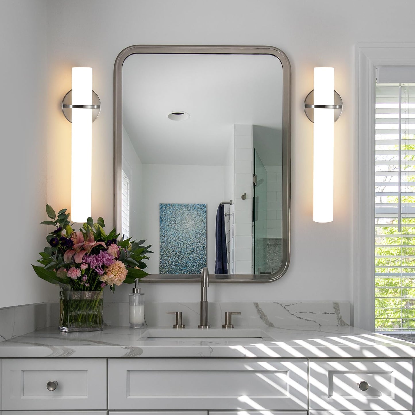 Gold Wall Sconces Set of Two - Dimmable Modern Sconces Wall Lighting 18W 3000K Led Wall Lights Acrylic Lampshade Hardwired Wall Light Fixtures for Living Room Bedroom Bathroom Hallway 18inch
