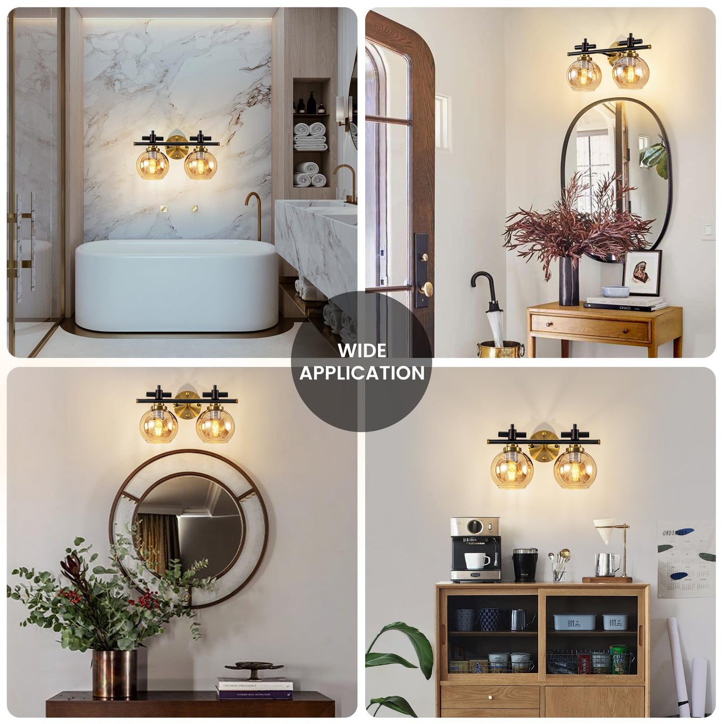 Bathroom Vanity Light, 3-Lights Vanity Lights for Bathroom, Bathroom Light Fixtures Over Mirror with Amber Glass Shade, 23 inch Modern Vanity Light (Amber Glass, 3 Lights)