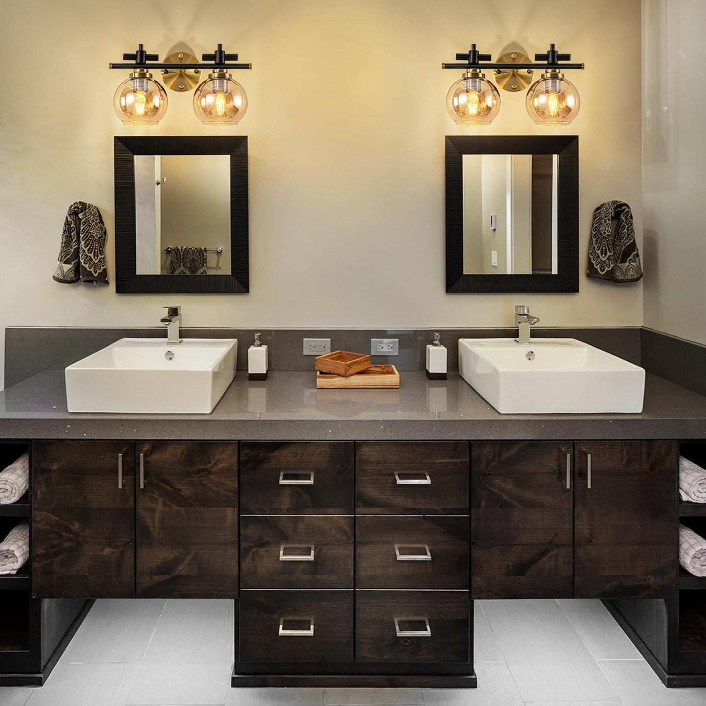 Bathroom Vanity Light, 3-Lights Vanity Lights for Bathroom, Bathroom Light Fixtures Over Mirror with Amber Glass Shade, 23 inch Modern Vanity Light (Amber Glass, 3 Lights)