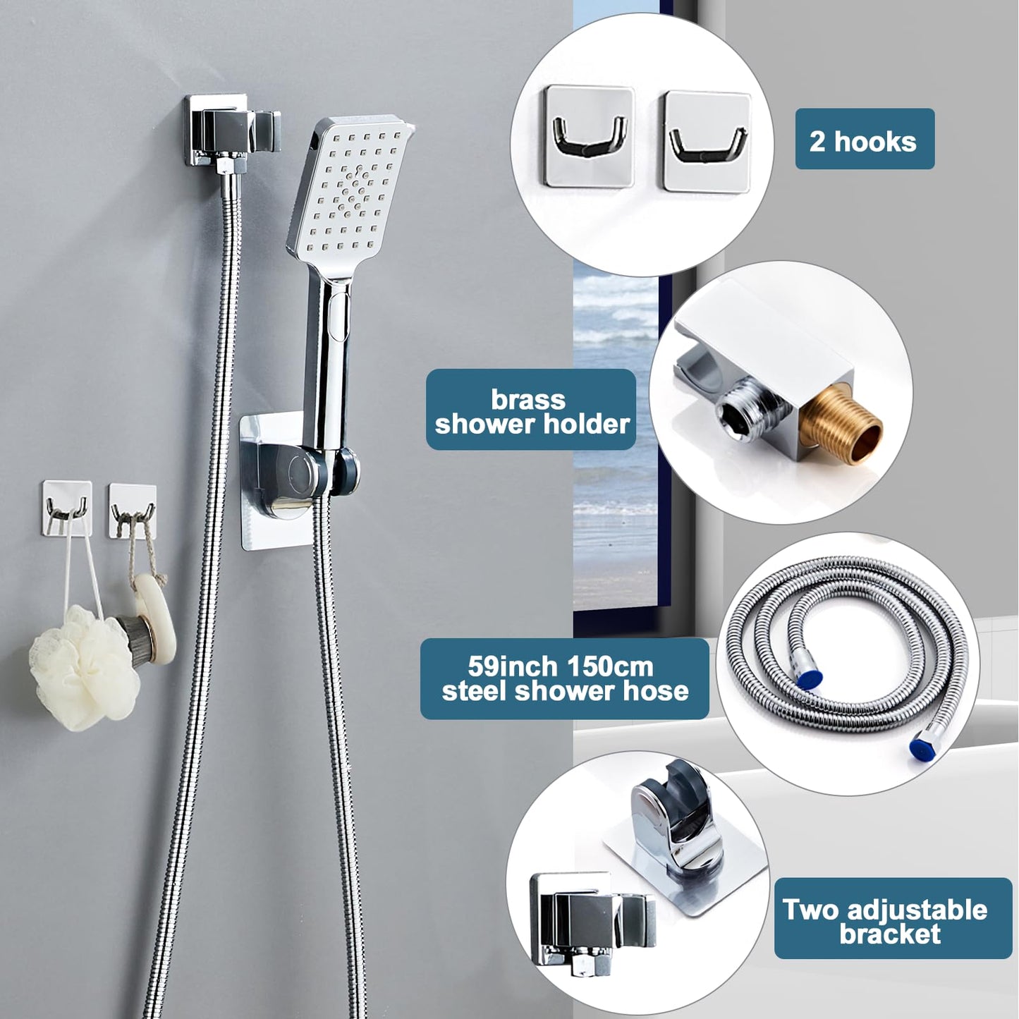 8 Inch Shower Faucet Set, Rainfall Shower System with High Pressure Handheld Shower Head, Bathroom Mixer Shower Set Wall Mounted Rough-in Valve and Trim Kit, with Tub Spout