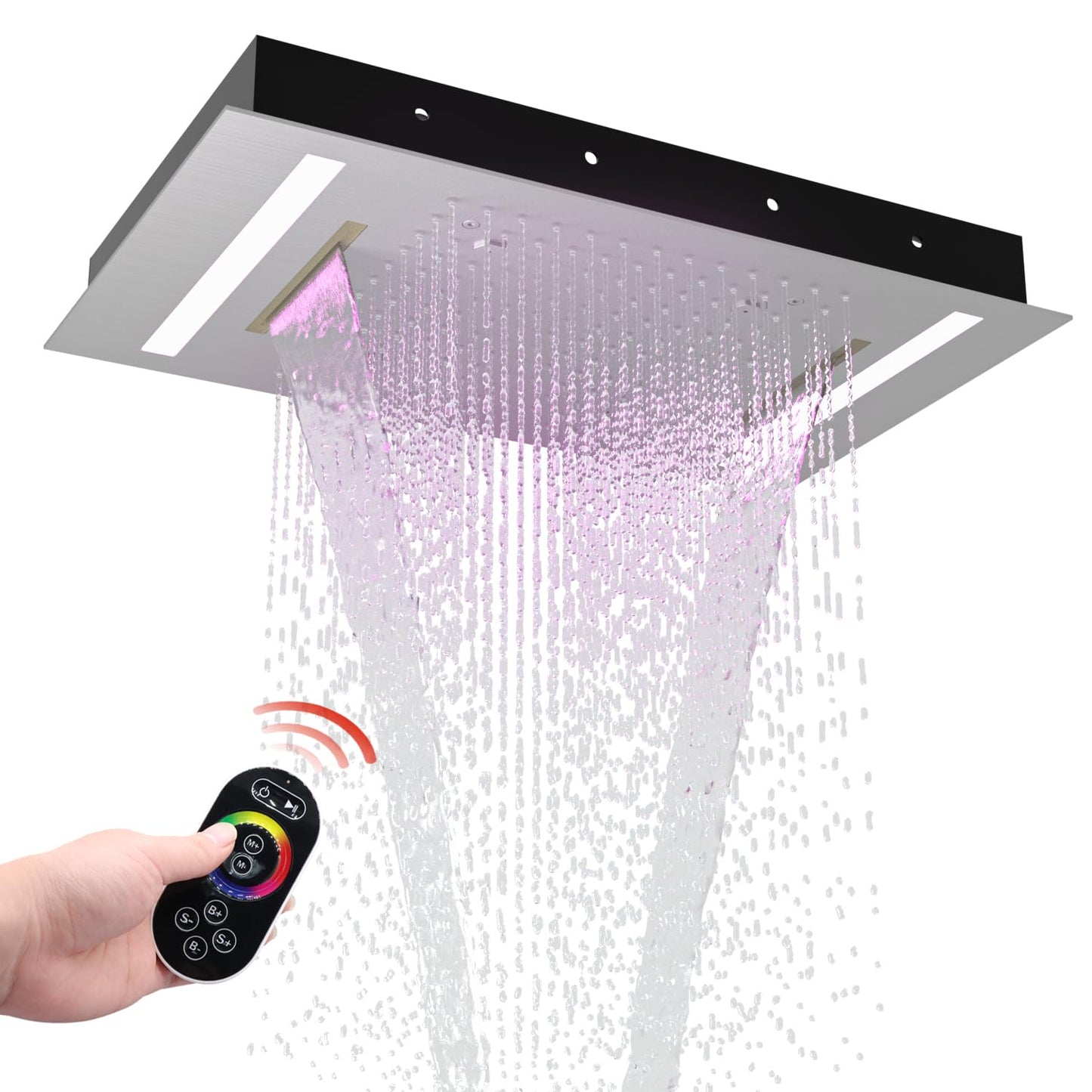 HOMEDEC 14x20inch Shower Head with 3 Functions Rainfall Waterfall Mist, High-Pressure Rainfall Spray Waterfall Shower Water Filter, Brushed Gold
