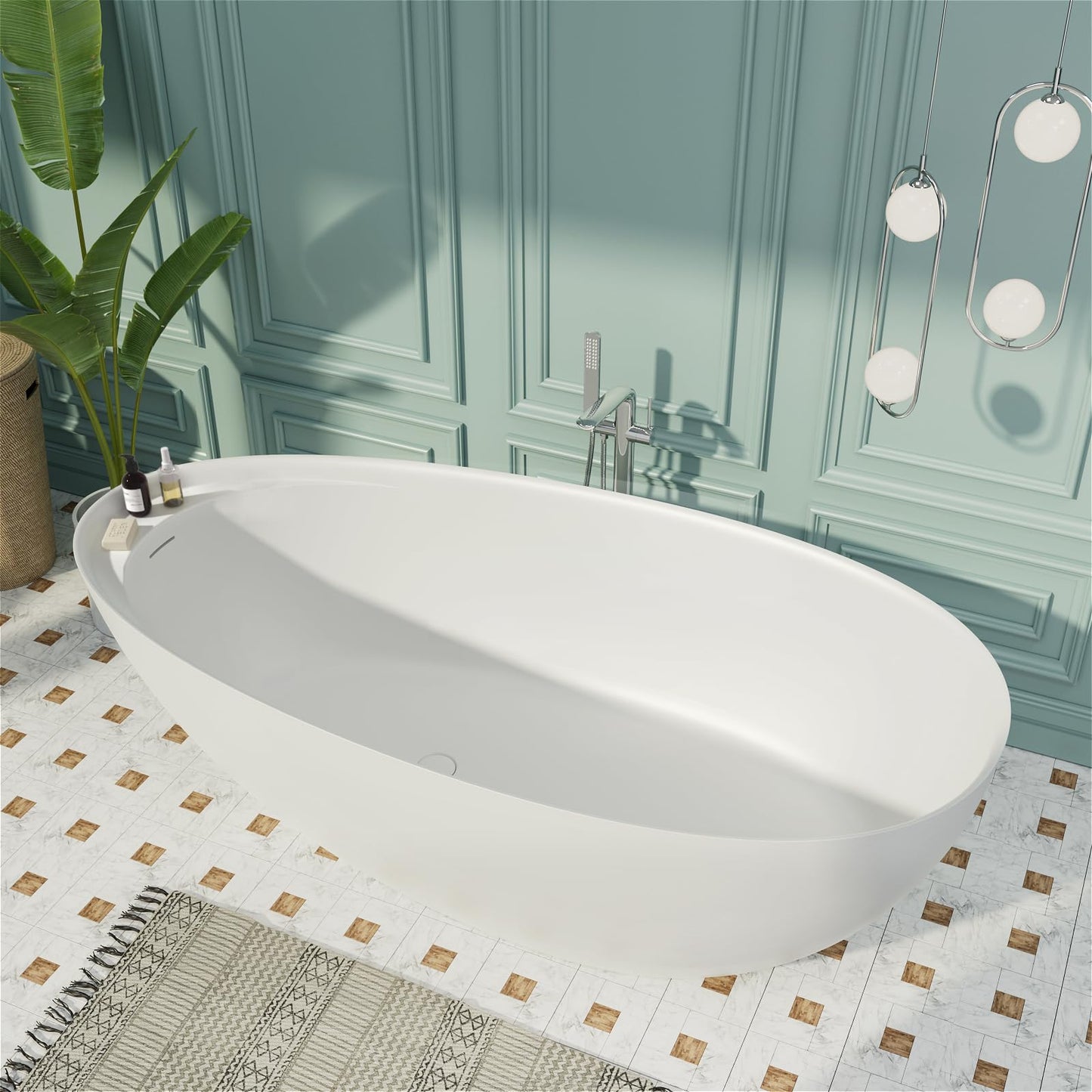 Freestanding Solid Surface Resin Stone Bathtub, Contemporary Design Stand Alone Tub with Pop-up Drain and Overflow, cUPC Certified (PO1041)