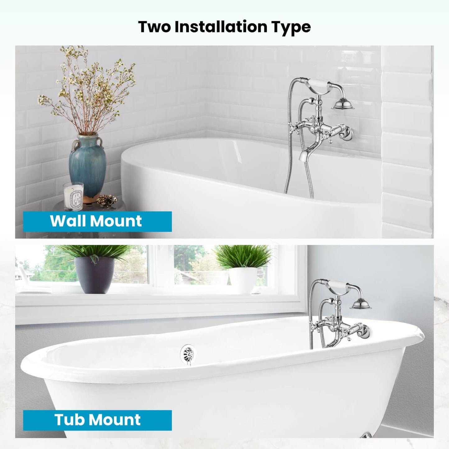 gotonovo Bathtub Clawfoot Faucet Brushed Nickel Finish Wall Mount Tub Filler with Hand Held Shower Faucet 2 Cross Handles with Tub Spout Victorian Vintage Telephone Style