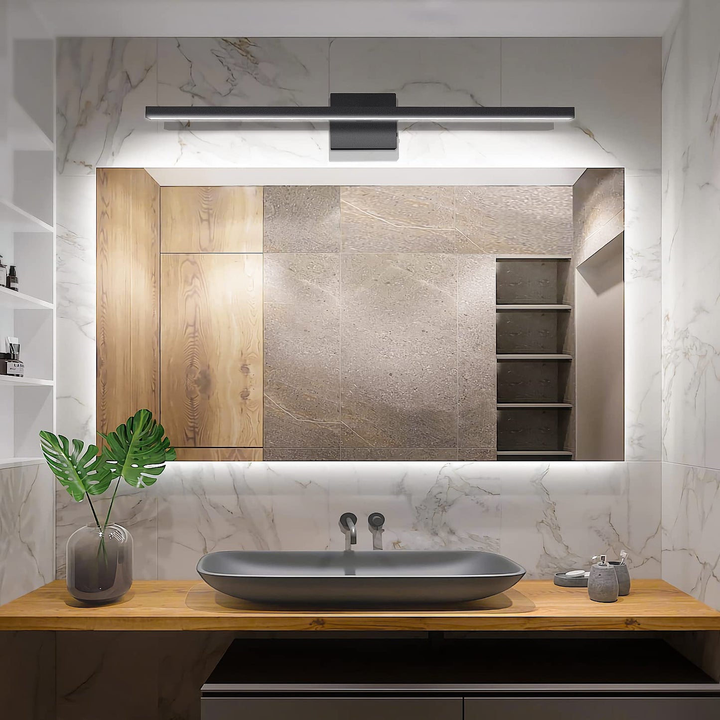 VOLISUN Modern Bathroom Vanity Light 15.7 inch, 12W Dimmable 5CCT Led Bathroom Light Fixture Over Mirror, Black Bar Vanity Light for Bathroom Mirror Restroom-ETL Certificated