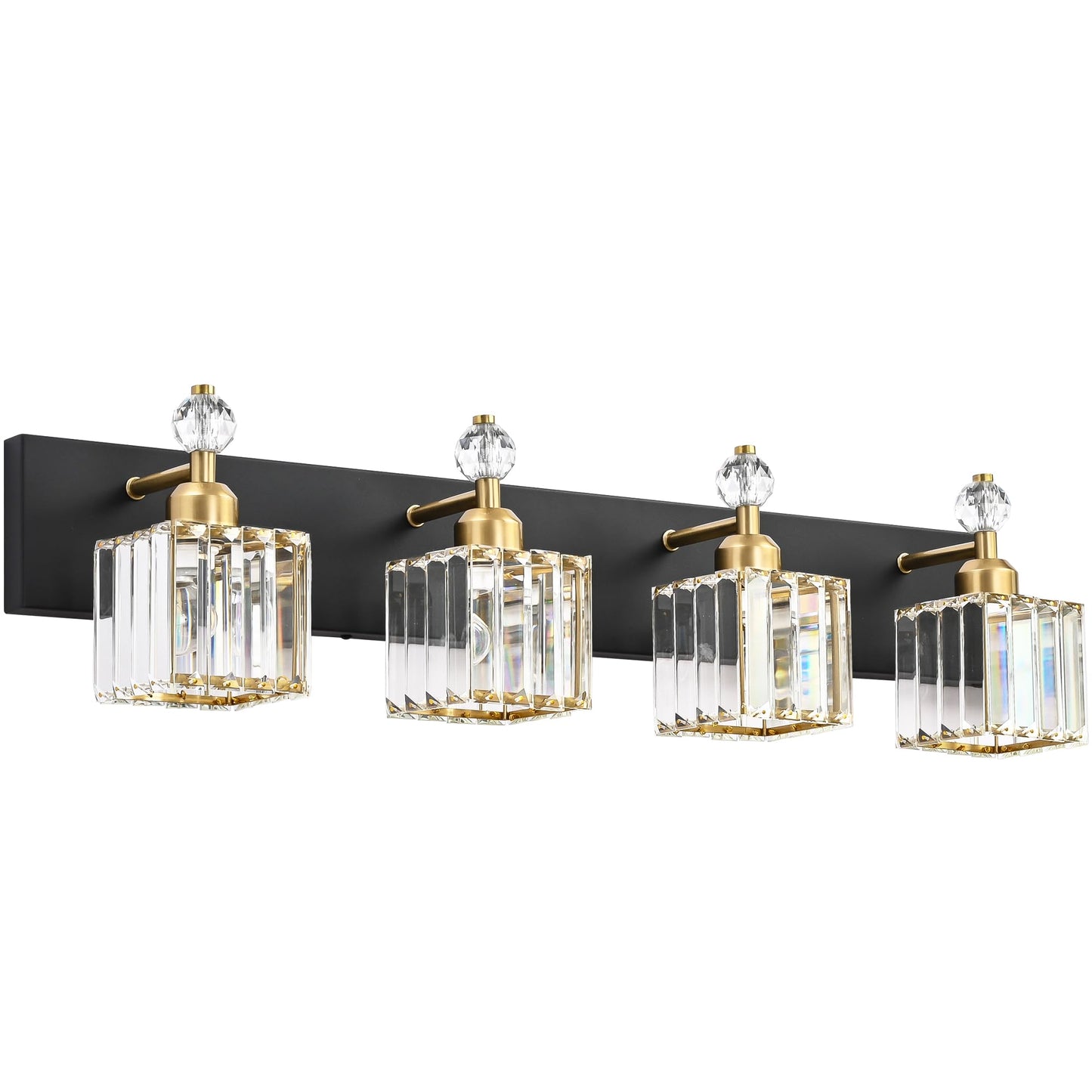 PRESDE Black Gold Crystal Bathroom Vanity Lights Fixtures Over Mirror Modern 3 Light Bath Wall Lighting