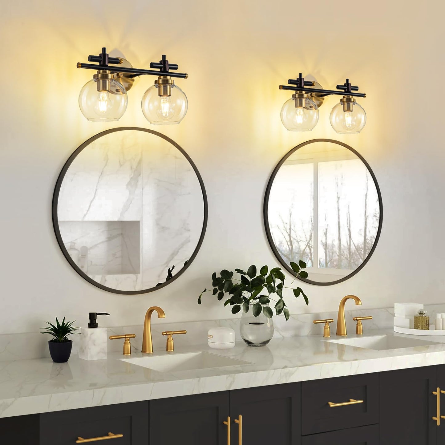 Bathroom Vanity Light, 3-Lights Vanity Lights for Bathroom, Bathroom Light Fixtures Over Mirror with Amber Glass Shade, 23 inch Modern Vanity Light (Amber Glass, 3 Lights)
