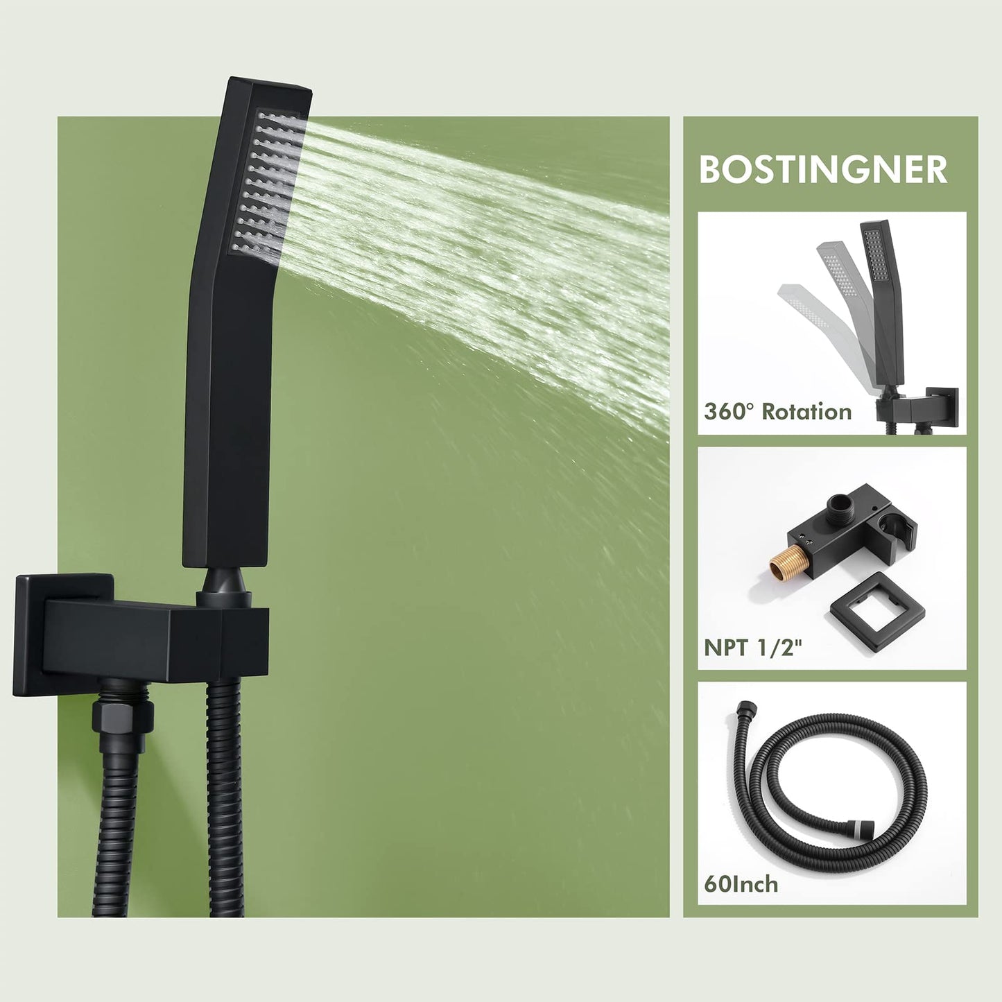 Matte Black Shower System, Shower Faucet Set with 3 Way Pressure Balance Valve and Trim Kit All Metal 10 Inch Rainfall Shower Head System Wall Mounted Can Use All Faucets At Same Time