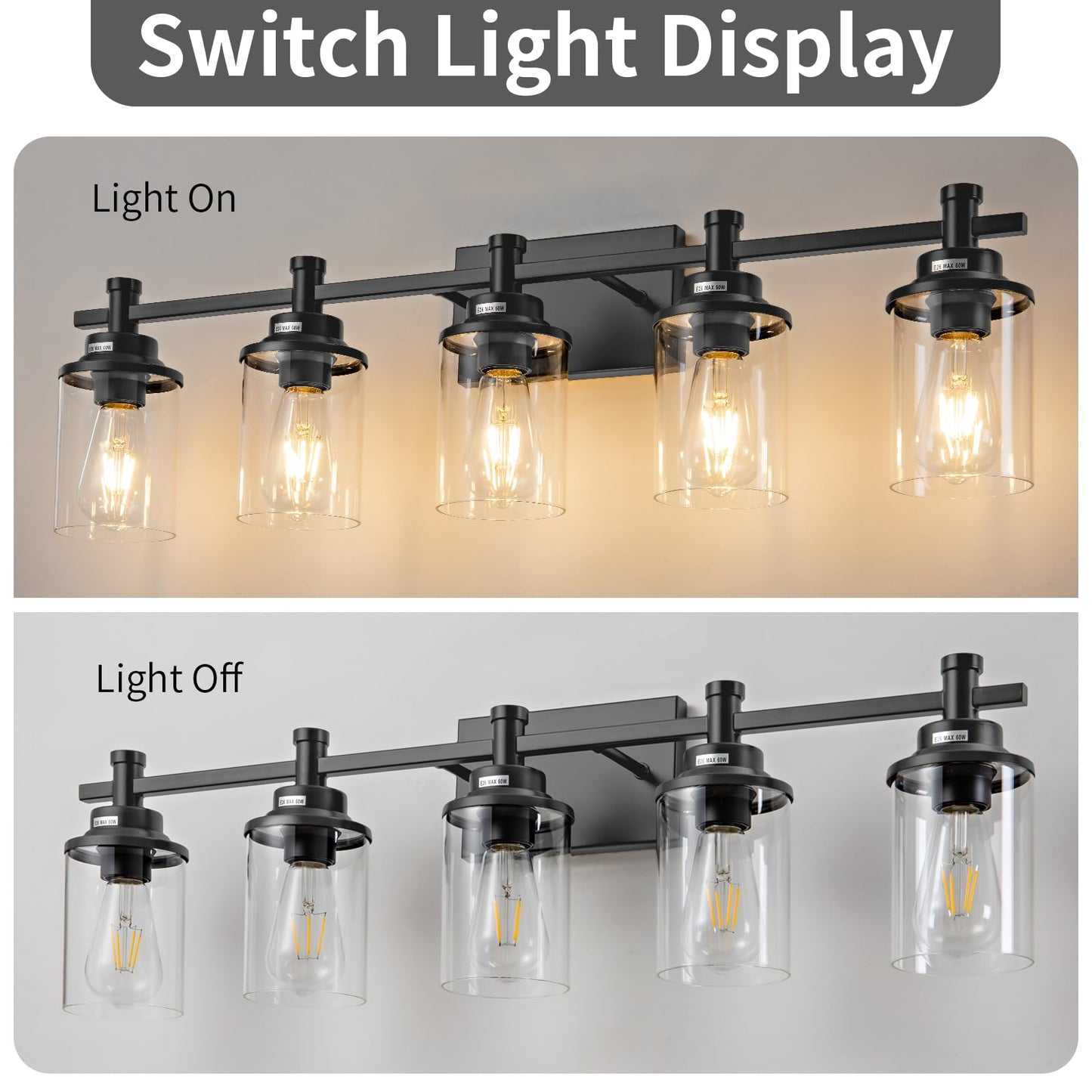 3 Light Bathroom Light Fixtures, Black and Brushed Gold Vanity Light Fixture Over Mirror, Modern Wall Sconces Lighting Wall Lamp for Bathroom, Bedroom, Hallway with Clear Glass Shade