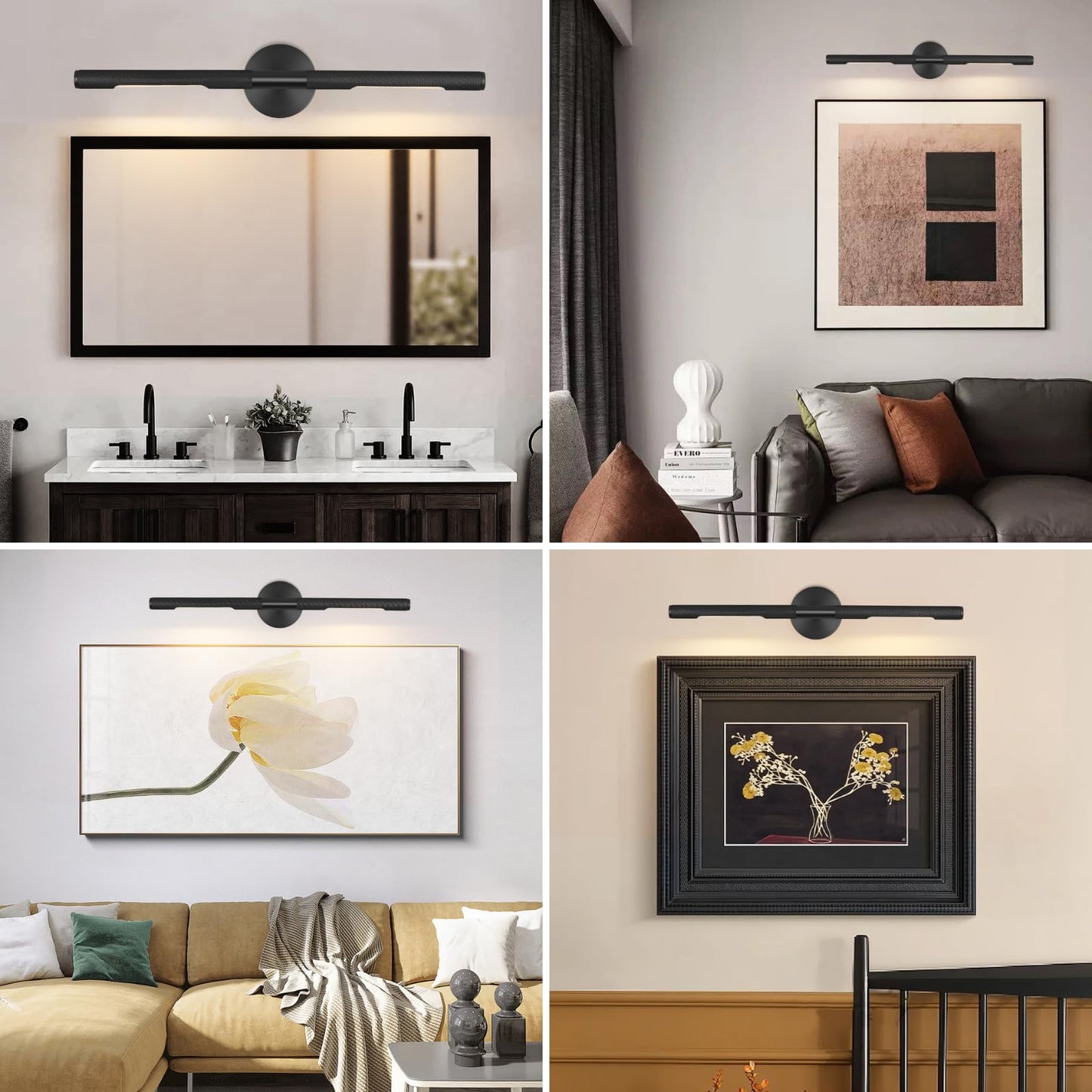 Knurled Brass Picture Light,19 in Gold Picture Lights For Wall,Rotatable 360° Wall Sconces Lighting,Bathroom Vanity Light,Bathroom Wall Sconce,Linear Knurled texture Wall Sconce,Includes bulbs