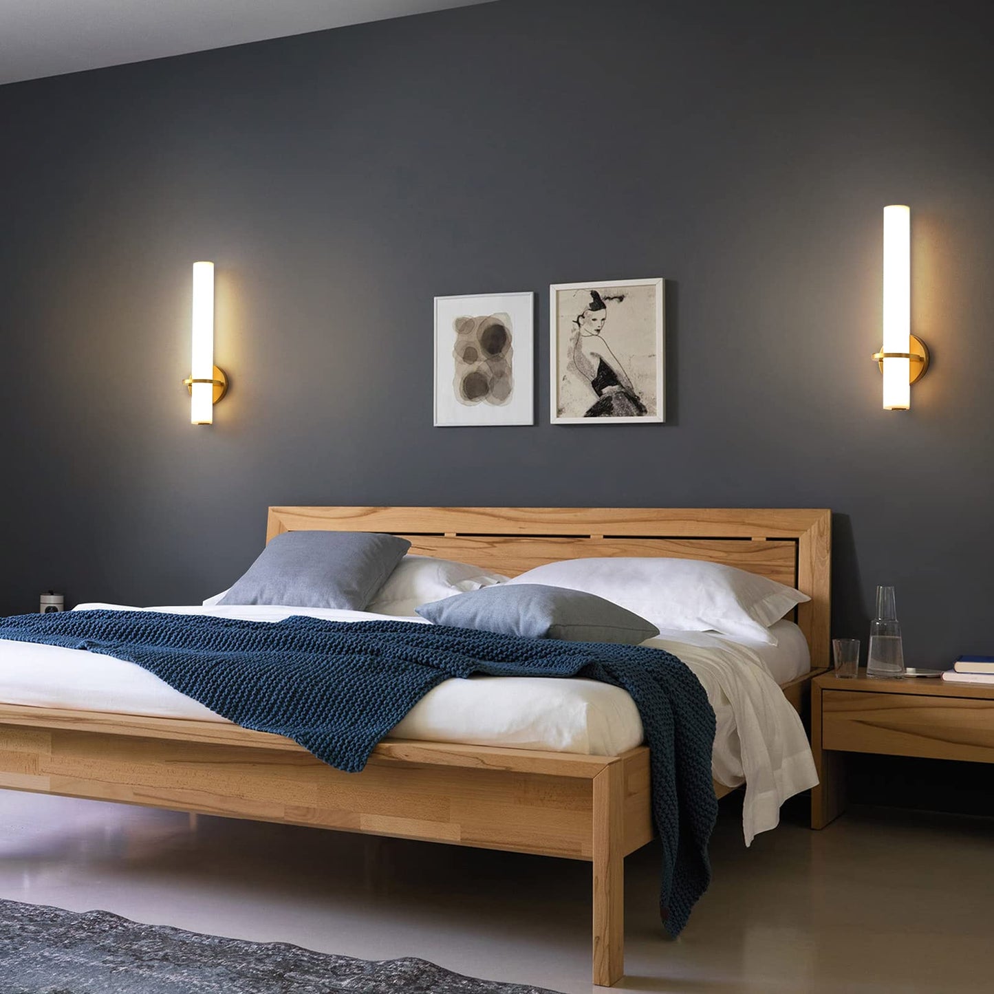 Gold Wall Sconces Set of Two - Dimmable Modern Sconces Wall Lighting 18W 3000K Led Wall Lights Acrylic Lampshade Hardwired Wall Light Fixtures for Living Room Bedroom Bathroom Hallway 18inch