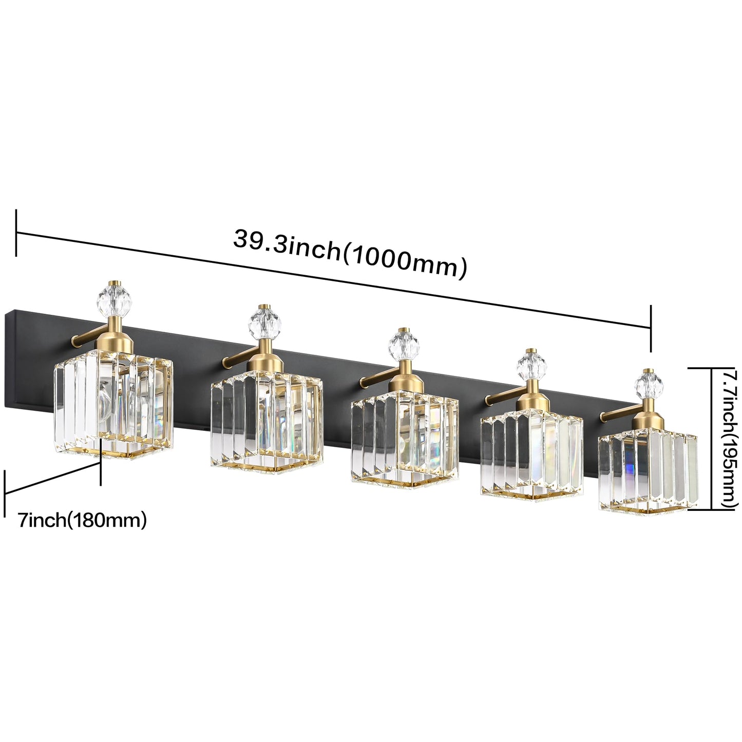 PRESDE Black Gold Crystal Bathroom Vanity Lights Fixtures Over Mirror Modern 3 Light Bath Wall Lighting