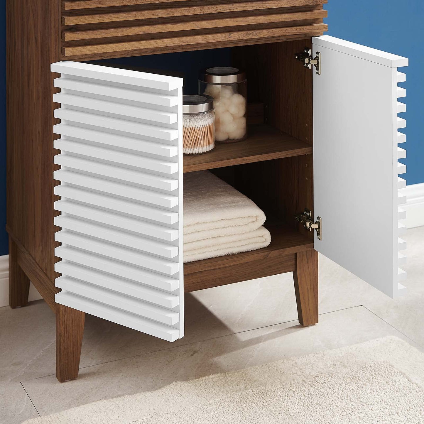 Modway Render 48" Double Sink Bathroom Vanity Cabinet in Walnut White