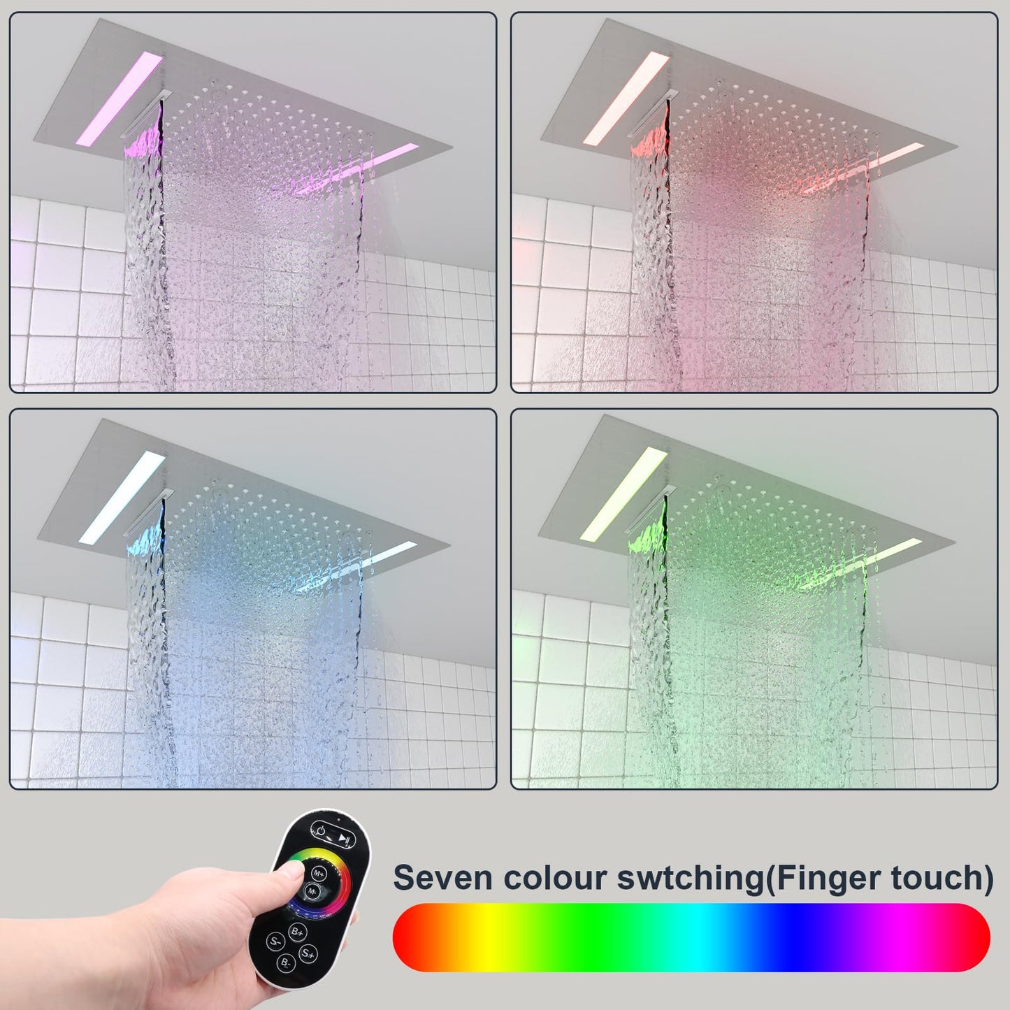 HOMEDEC 14x20inch Shower Head with 3 Functions Rainfall Waterfall Mist, High-Pressure Rainfall Spray Waterfall Shower Water Filter, Brushed Gold