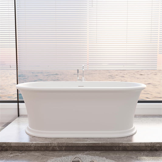 Freestanding Solid Surface Resin Stone Bathtub, Contemporary Design Stand Alone Tub with Pop-up Drain and Overflow, cUPC Certified (PO1041)
