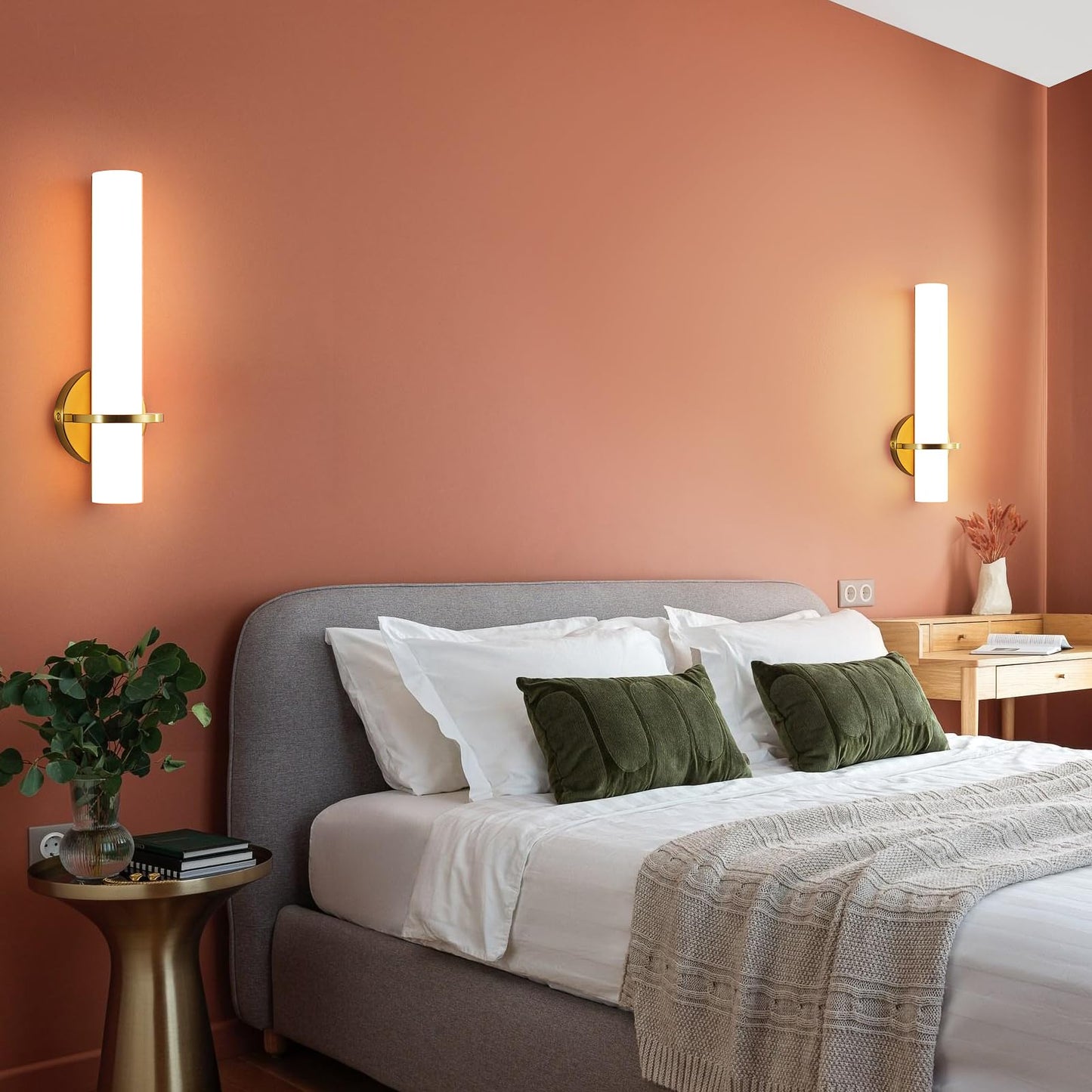 Gold Wall Sconces Set of Two - Dimmable Modern Sconces Wall Lighting 18W 3000K Led Wall Lights Acrylic Lampshade Hardwired Wall Light Fixtures for Living Room Bedroom Bathroom Hallway 18inch