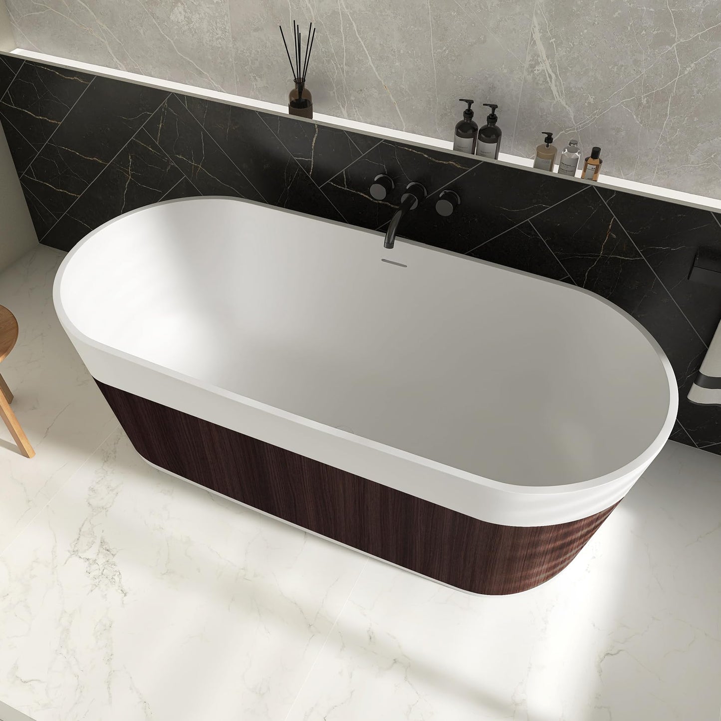 51'' Japanese Soaking Tub Freestanding Bathtub Resin Stone Bathtubs Deep soaking Tub with Overflow and Pop-up Drain - White