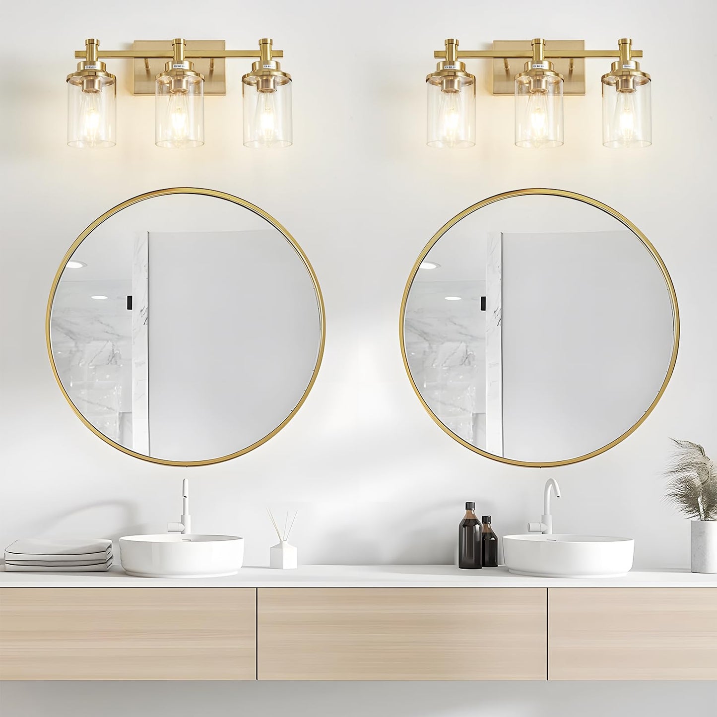 3 Light Bathroom Light Fixtures, Black and Brushed Gold Vanity Light Fixture Over Mirror, Modern Wall Sconces Lighting Wall Lamp for Bathroom, Bedroom, Hallway with Clear Glass Shade