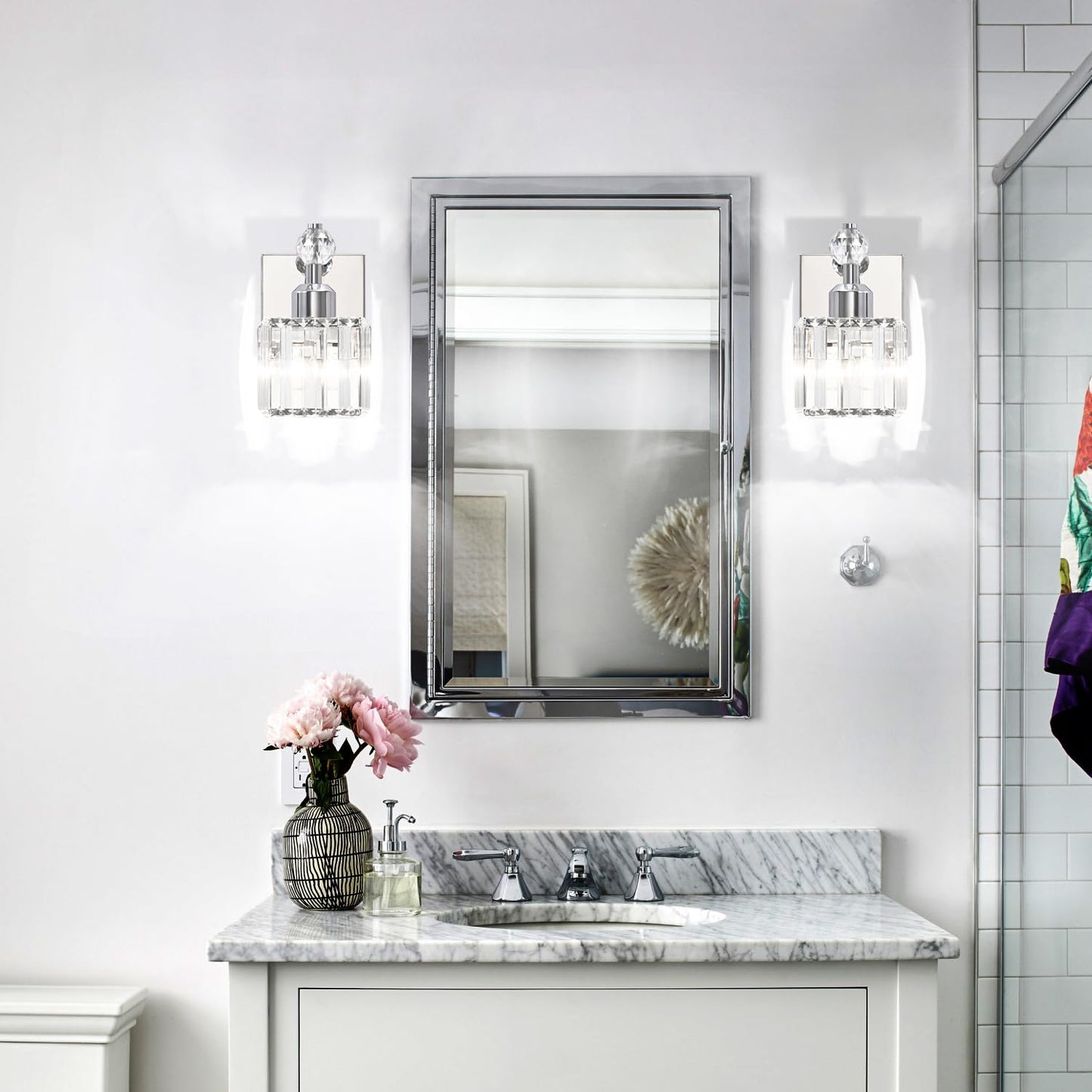 PRESDE Black Gold Crystal Bathroom Vanity Lights Fixtures Over Mirror Modern 3 Light Bath Wall Lighting