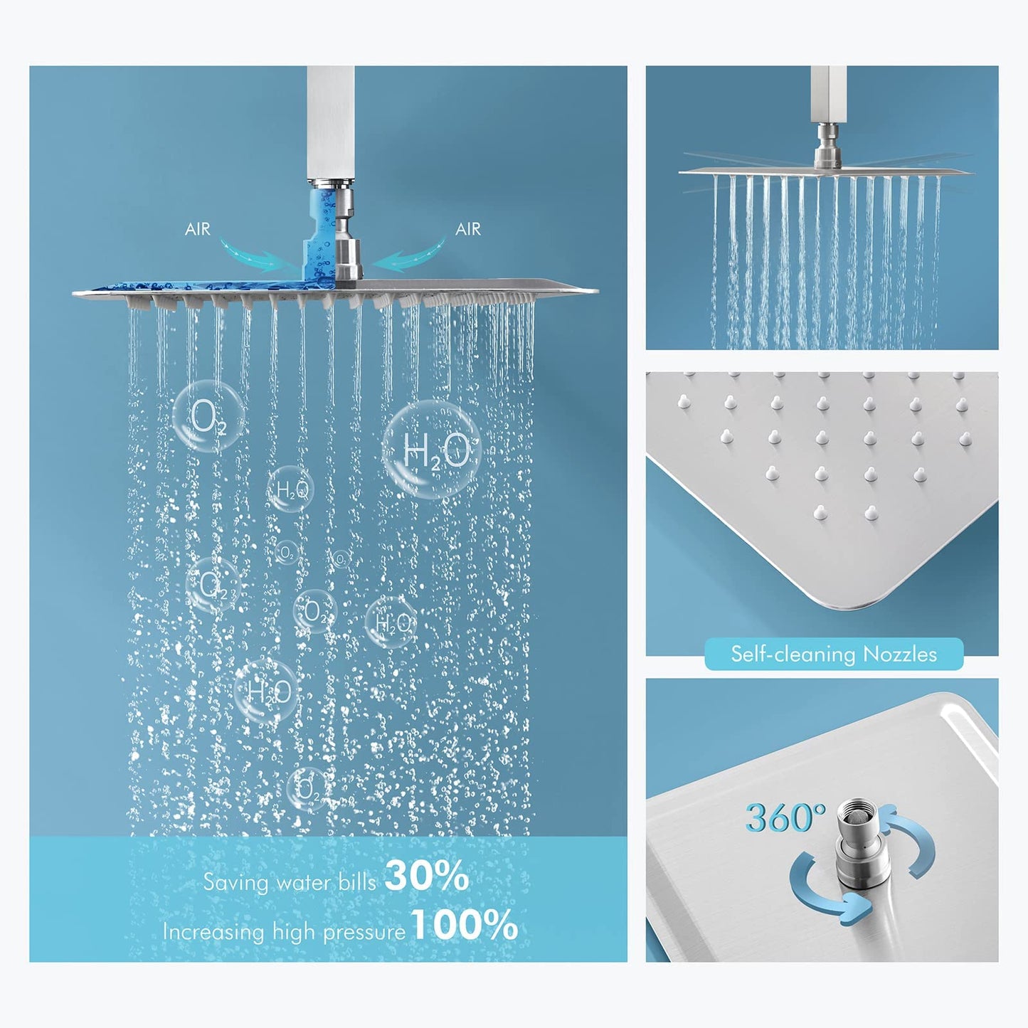 Matte Black Shower System, Shower Faucet Set with 3 Way Pressure Balance Valve and Trim Kit All Metal 10 Inch Rainfall Shower Head System Wall Mounted Can Use All Faucets At Same Time