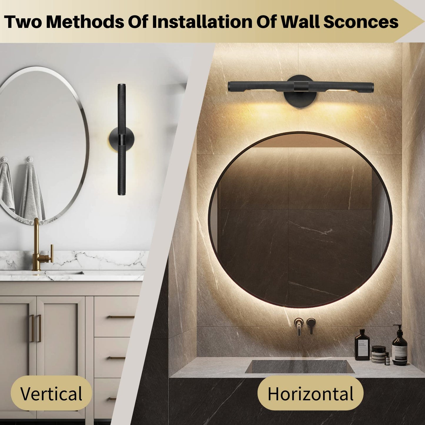Knurled Brass Picture Light,19 in Gold Picture Lights For Wall,Rotatable 360° Wall Sconces Lighting,Bathroom Vanity Light,Bathroom Wall Sconce,Linear Knurled texture Wall Sconce,Includes bulbs