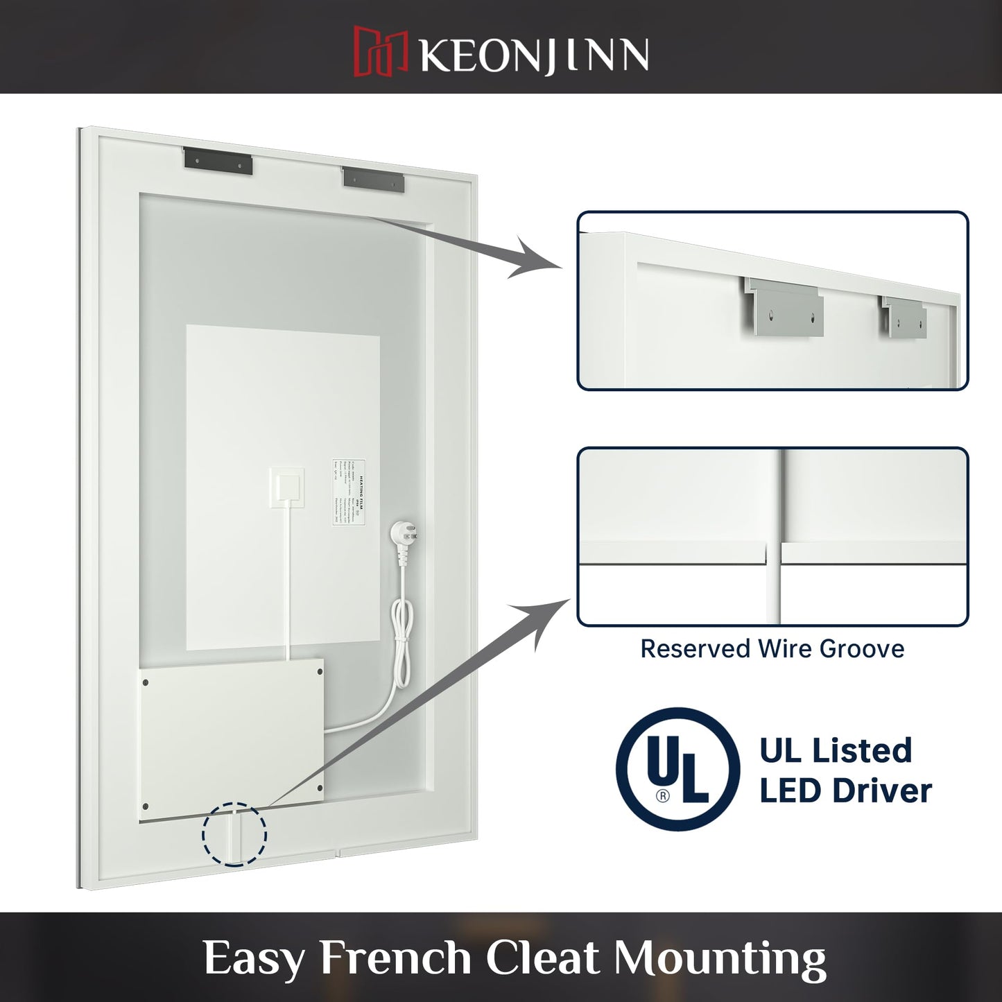 Keonjinn LED Bathroom Mirror 55 x 30 Inch Large Bathroom Mirror with Front Lights Lighted Vanity Mirror Wall Mounted Makeup Mirror Anti-Fog Dimmable Tempered Glass (Horizontal/Vertical)