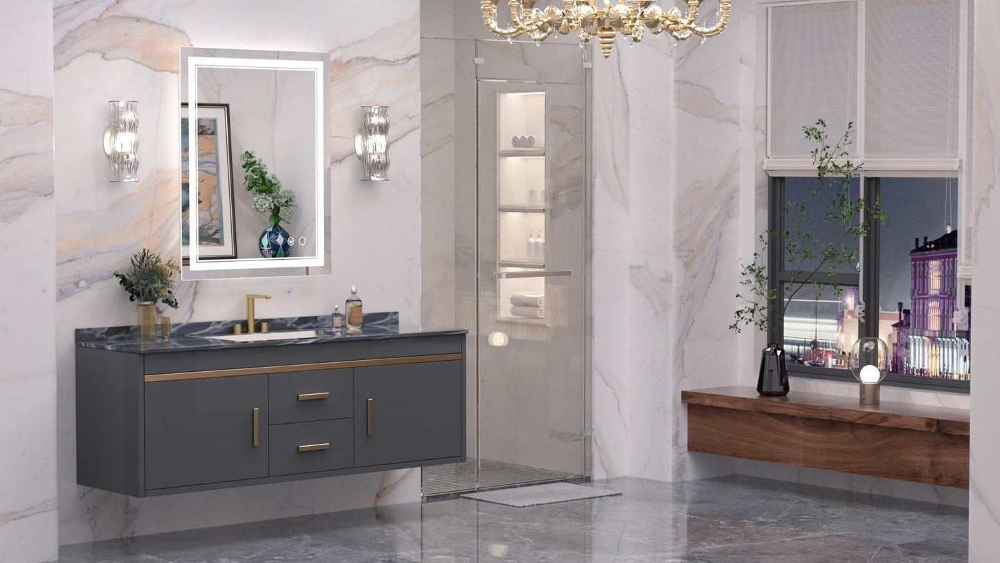 Keonjinn LED Bathroom Mirror 55 x 30 Inch Large Bathroom Mirror with Front Lights Lighted Vanity Mirror Wall Mounted Makeup Mirror Anti-Fog Dimmable Tempered Glass (Horizontal/Vertical)