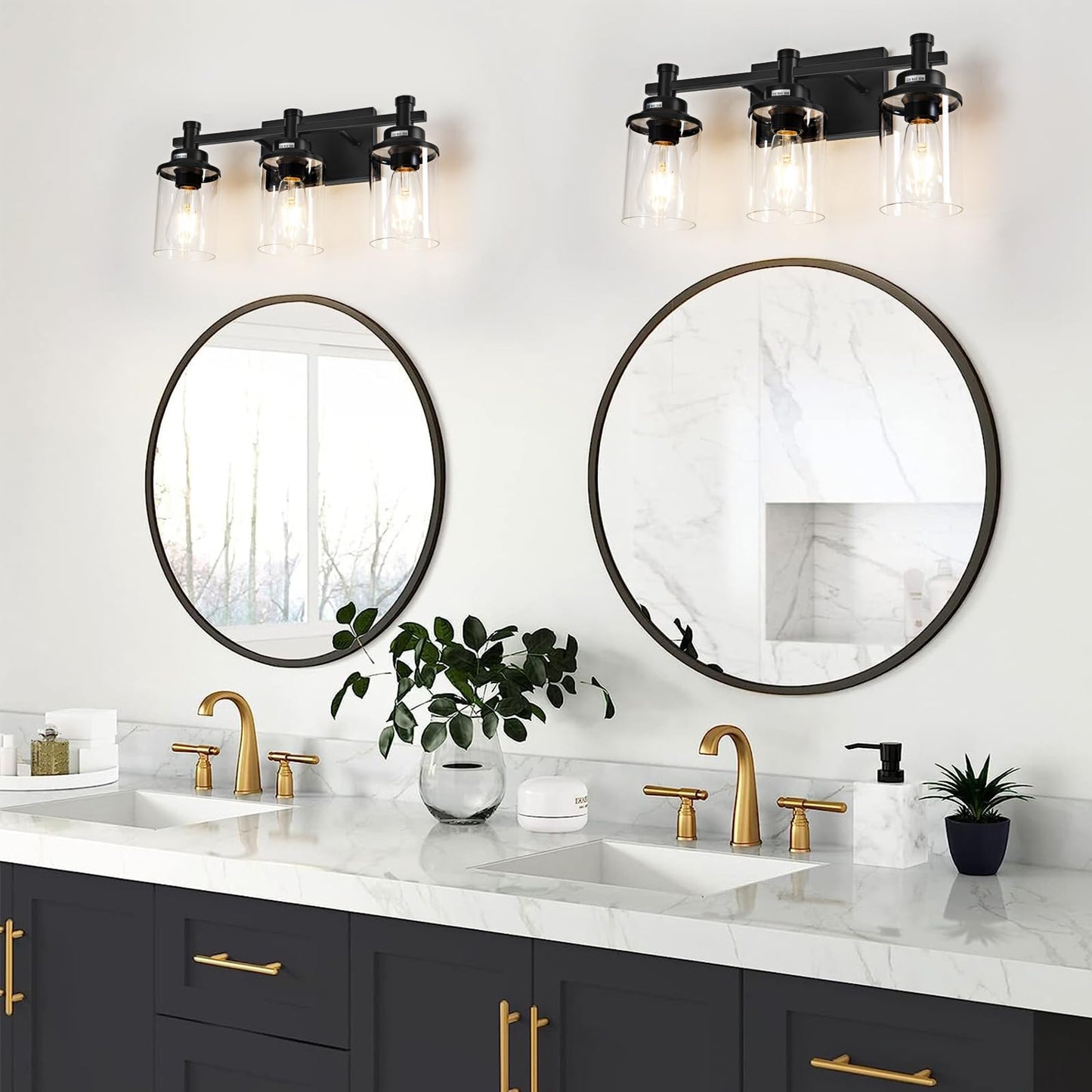 3 Light Bathroom Light Fixtures, Black and Brushed Gold Vanity Light Fixture Over Mirror, Modern Wall Sconces Lighting Wall Lamp for Bathroom, Bedroom, Hallway with Clear Glass Shade