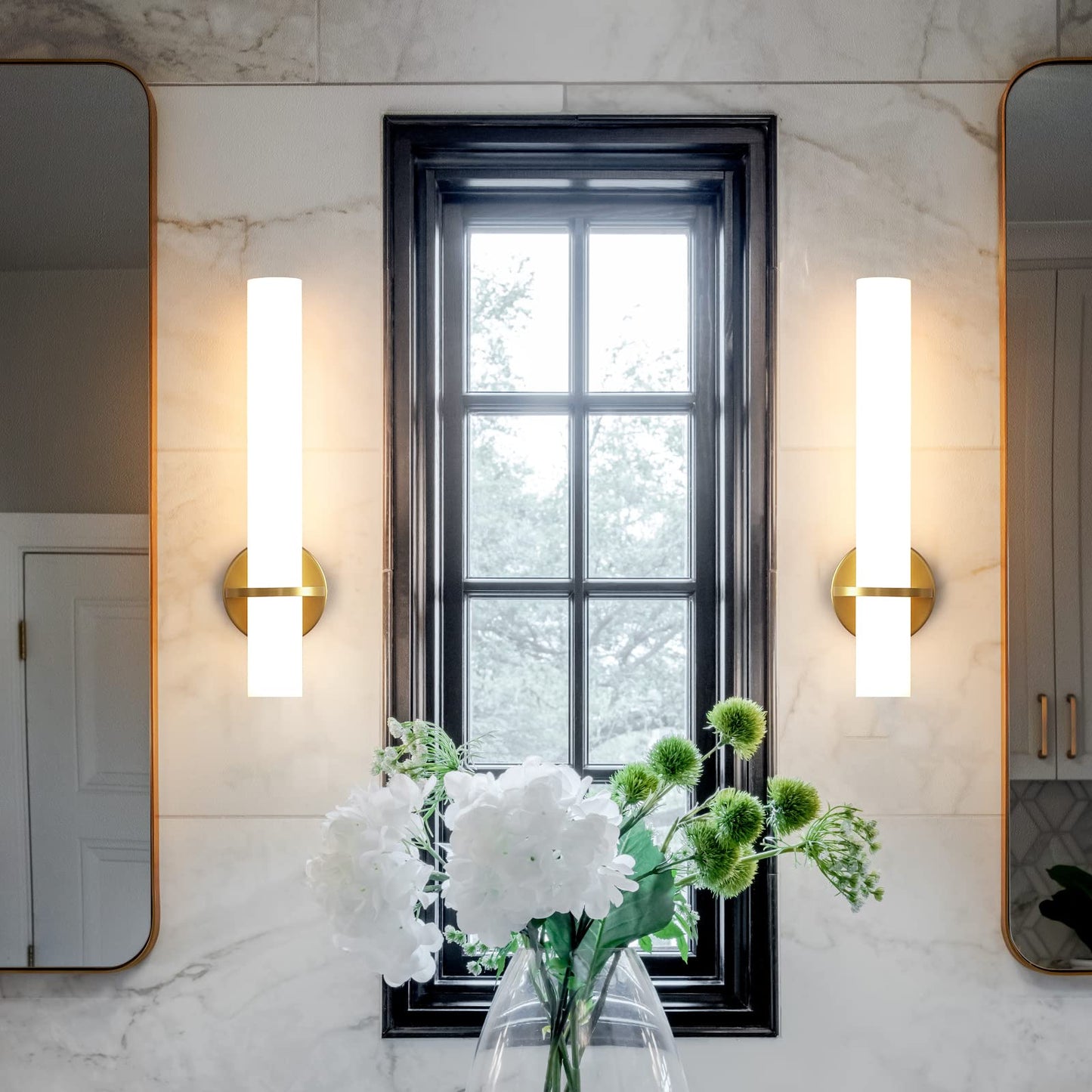 Gold Wall Sconces Set of Two - Dimmable Modern Sconces Wall Lighting 18W 3000K Led Wall Lights Acrylic Lampshade Hardwired Wall Light Fixtures for Living Room Bedroom Bathroom Hallway 18inch