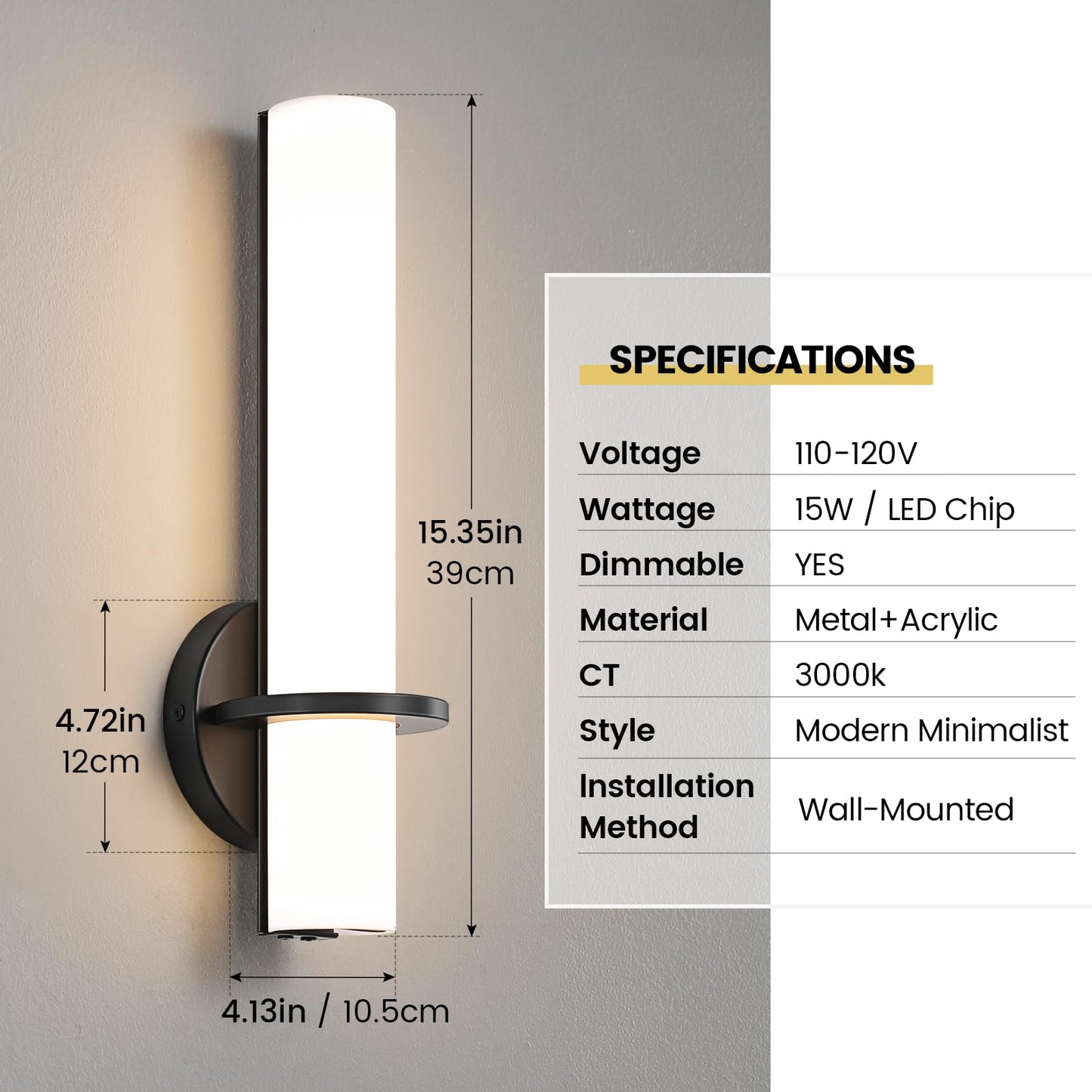 Gold Wall Sconces Set of Two - Dimmable Modern Sconces Wall Lighting 18W 3000K Led Wall Lights Acrylic Lampshade Hardwired Wall Light Fixtures for Living Room Bedroom Bathroom Hallway 18inch