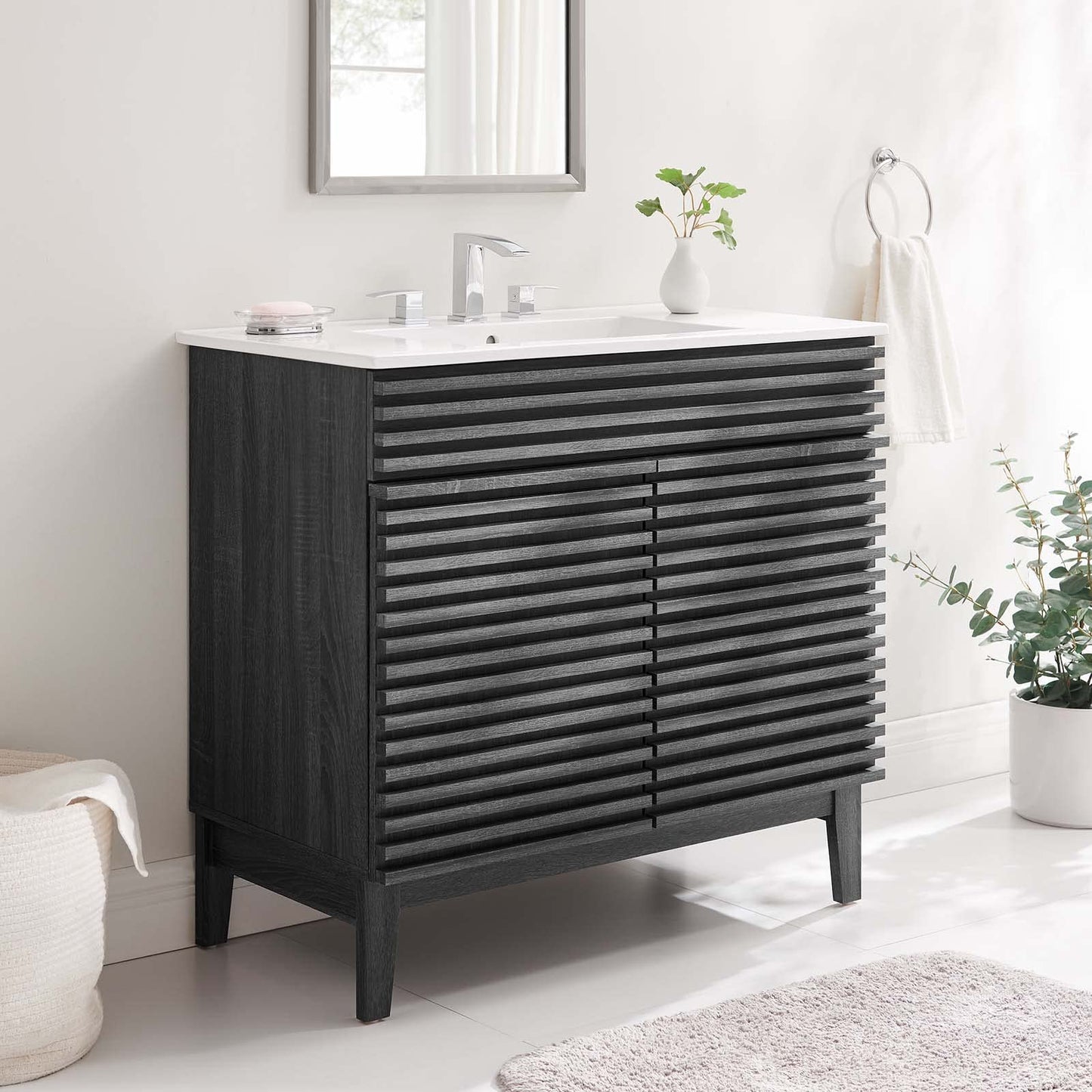 Modway Render 48" Double Sink Bathroom Vanity Cabinet in Walnut White