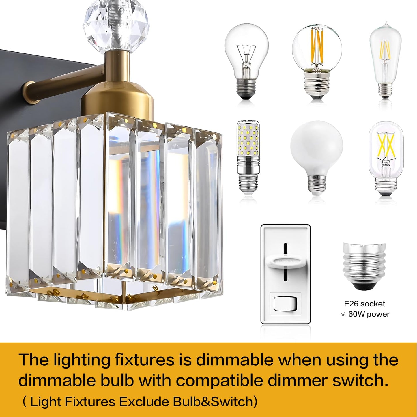 PRESDE Black Gold Crystal Bathroom Vanity Lights Fixtures Over Mirror Modern 3 Light Bath Wall Lighting