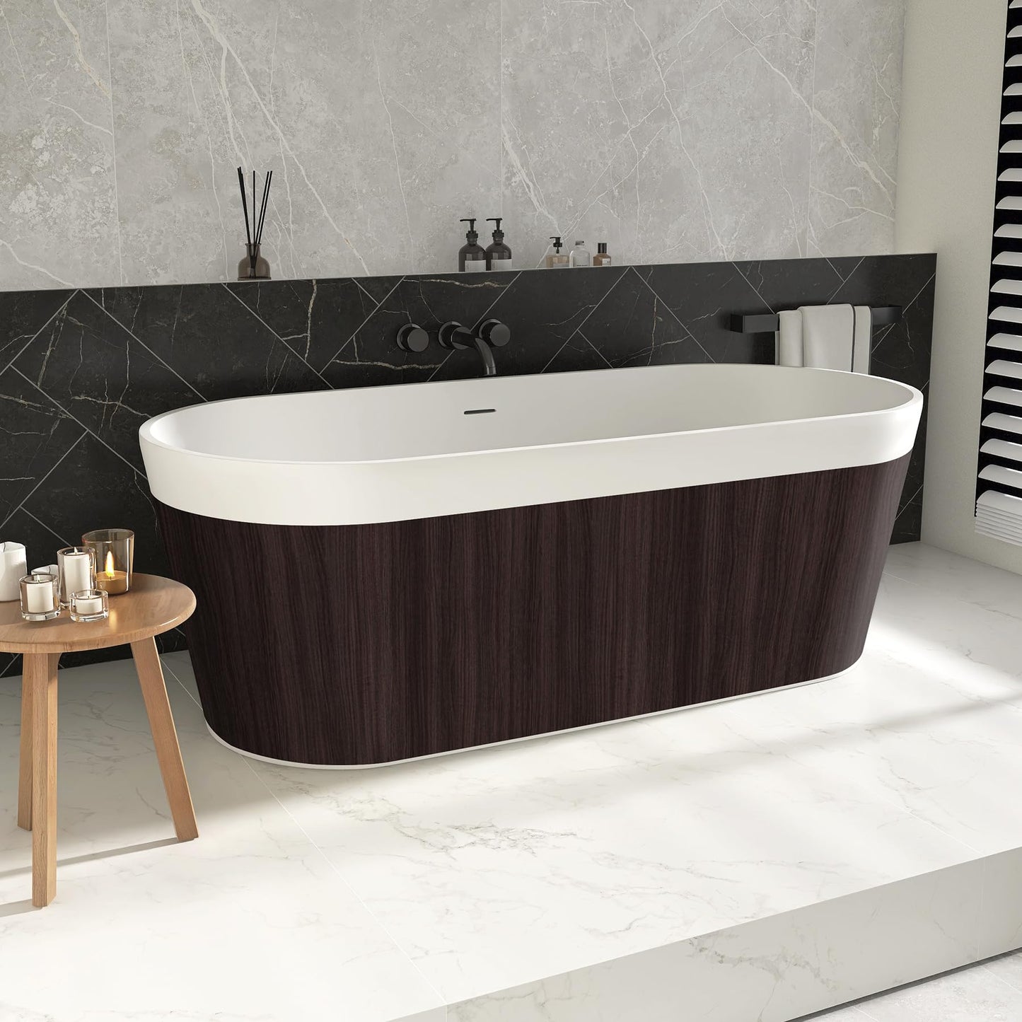 51'' Japanese Soaking Tub Freestanding Bathtub Resin Stone Bathtubs Deep soaking Tub with Overflow and Pop-up Drain - White